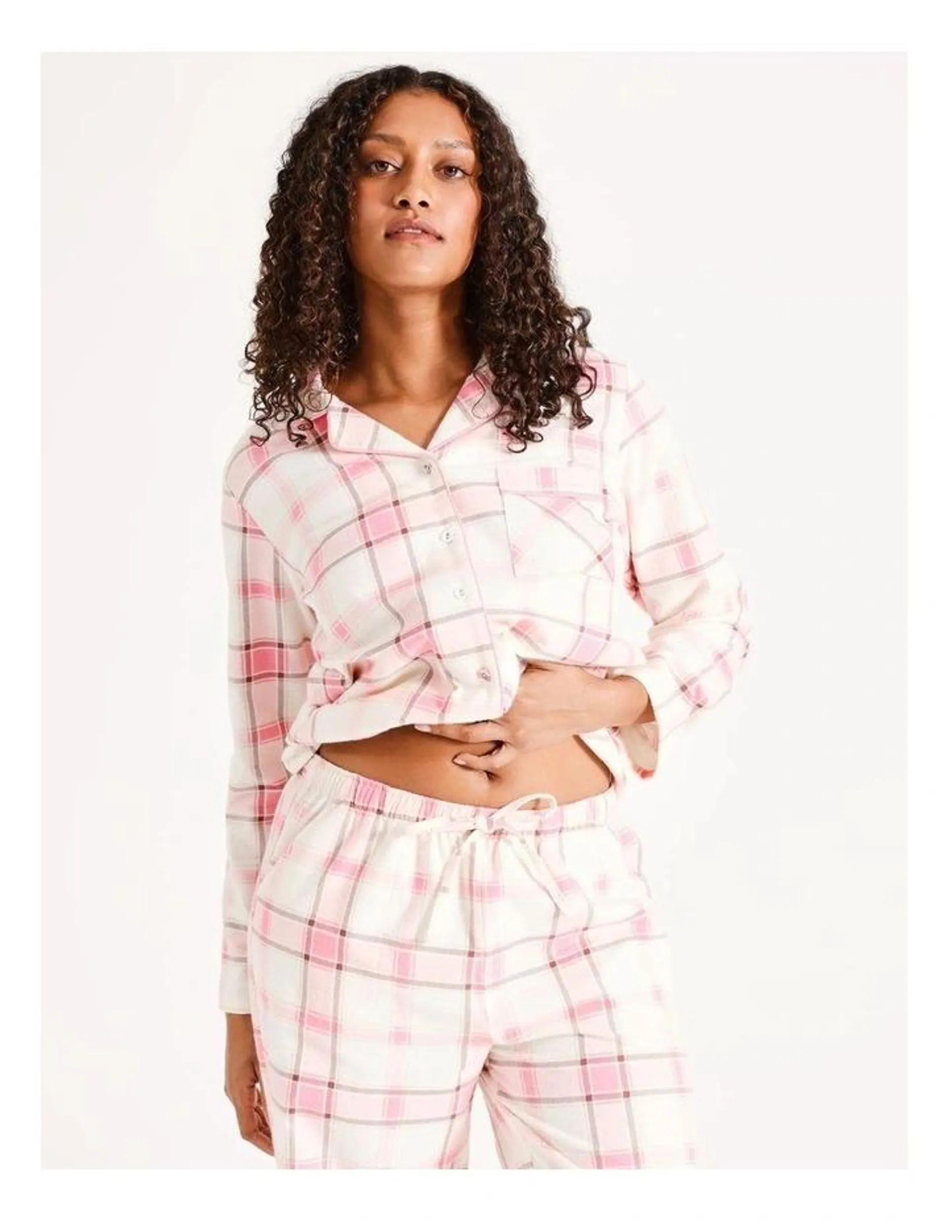 Flannelette Pyjama Set in White Check