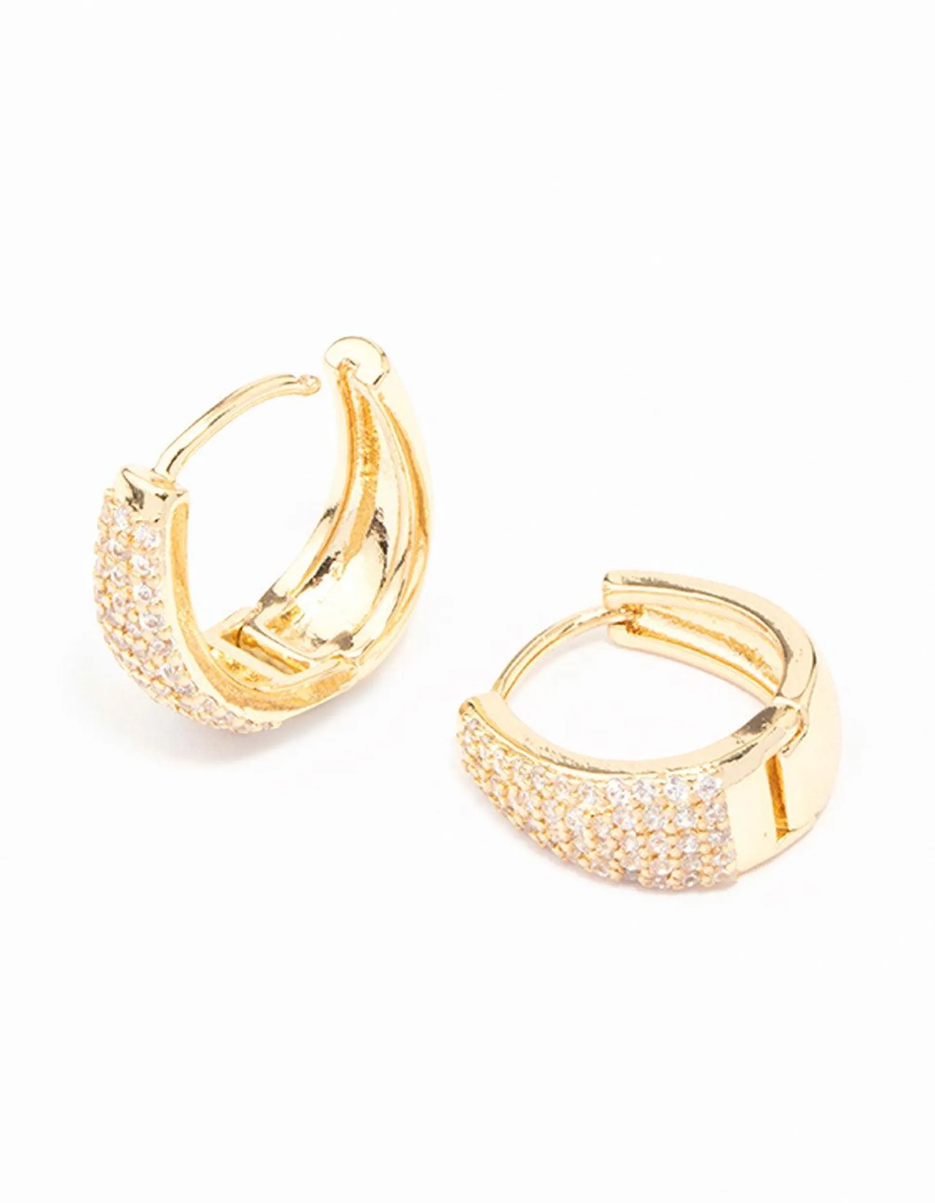 Gold Plated Pave Tapered Hoop Earrings