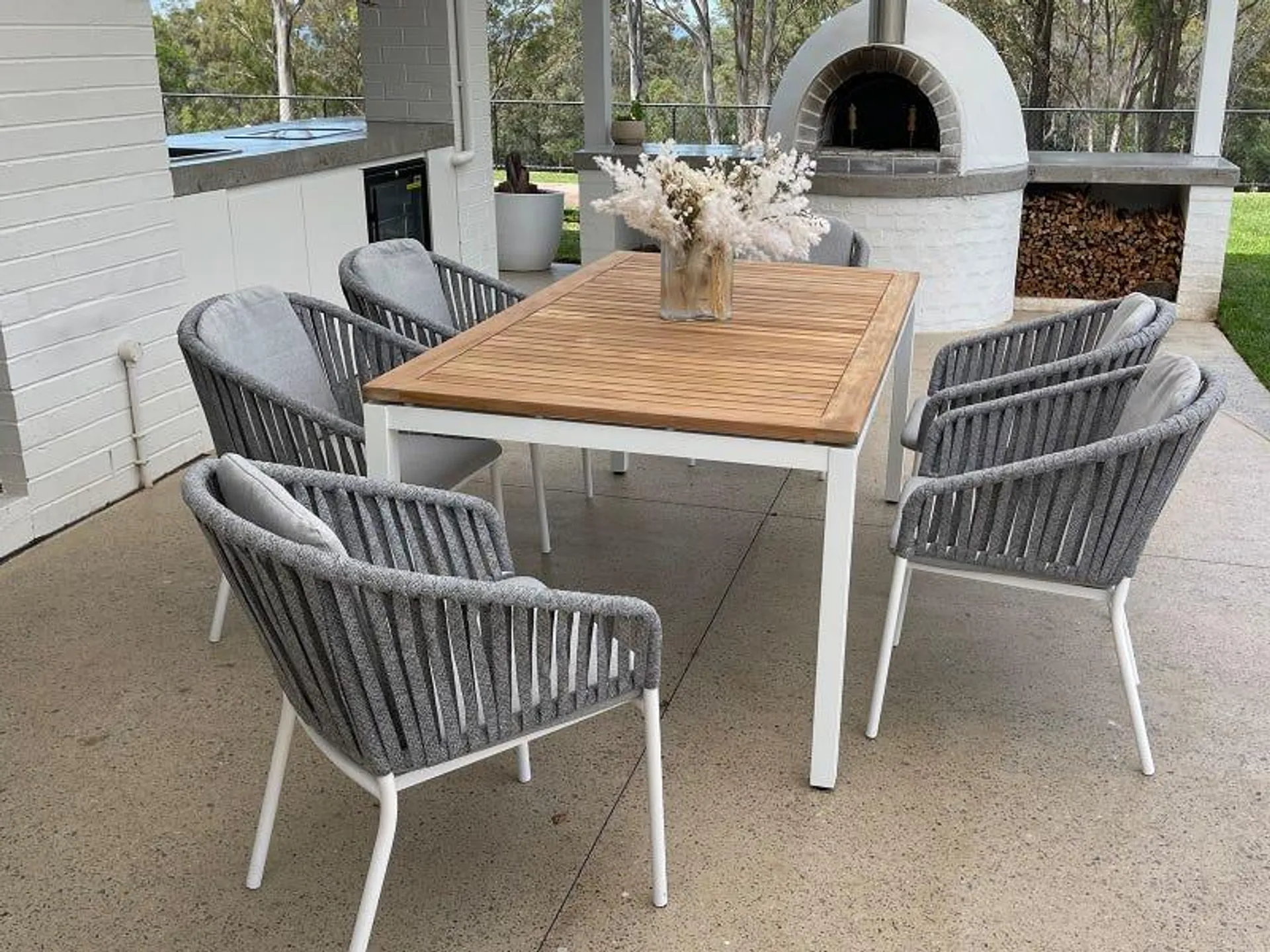 Barcelona Table with Melang Chairs 7pc Outdoor Dining Setting