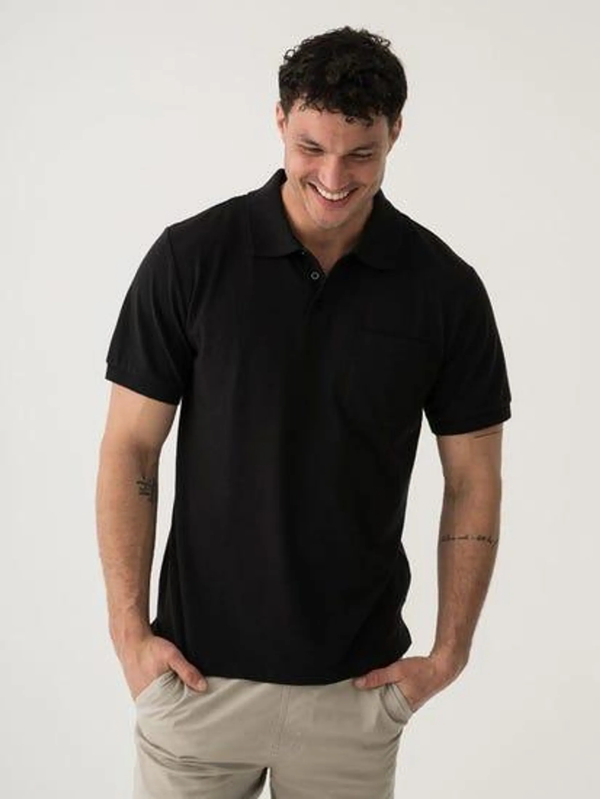 Lowes Plain Black Polo Top With Pocket