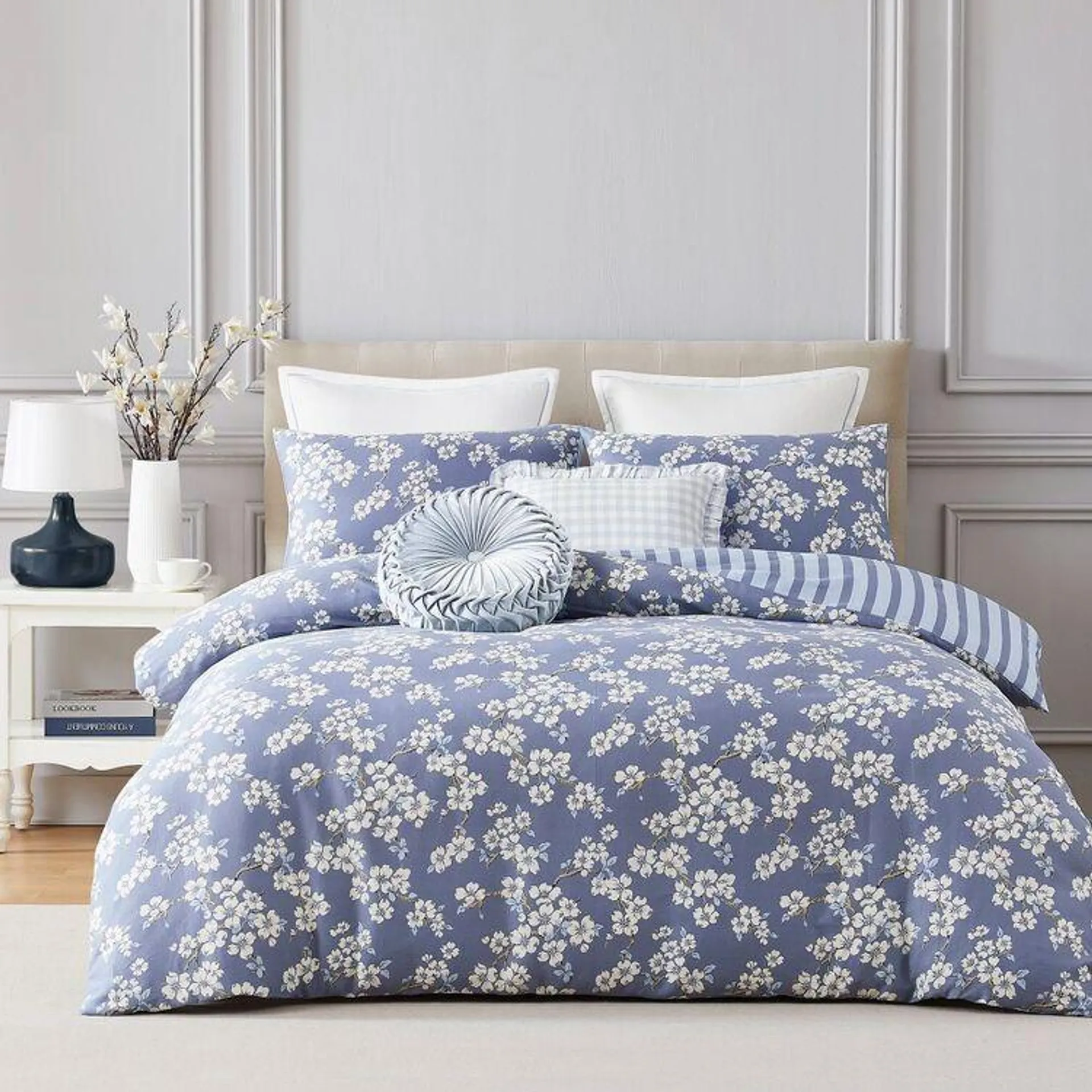 Laura Ashley Iona Cotton Quilt Cover Set Tempest Blue