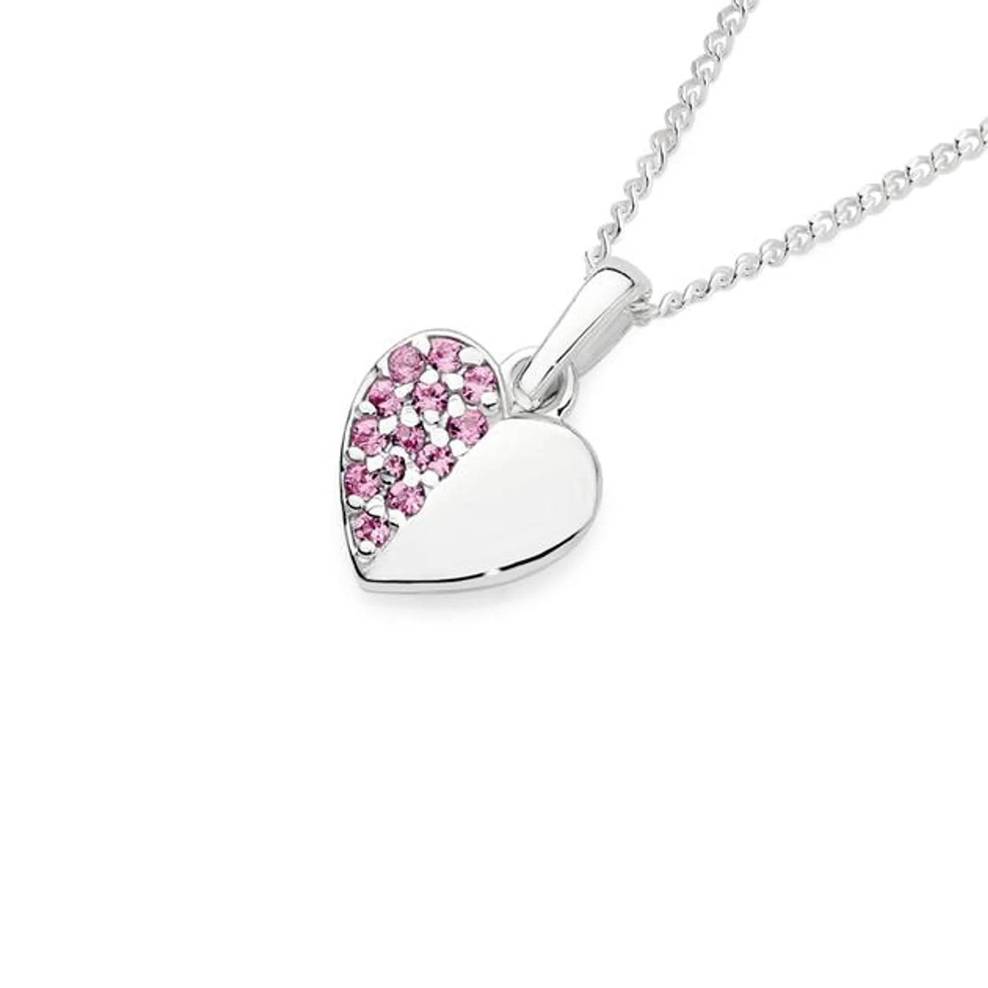 Silver Half Pink CZ Pave Heart Pendant