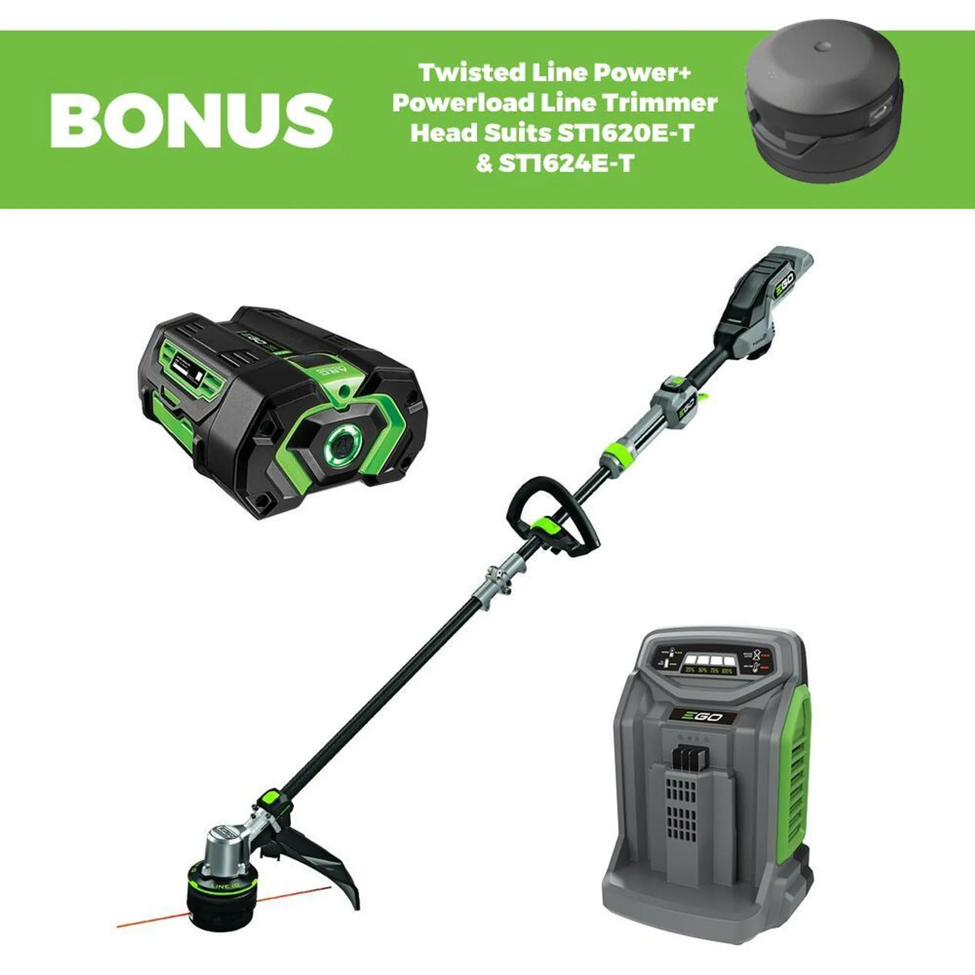 EGO ST1624E-T 56V 5.0Ah ARC-Lithium POWER+ Cordless Brushless 400mm POWERLOAD Line Trimmer with Line IQ Combo Kit