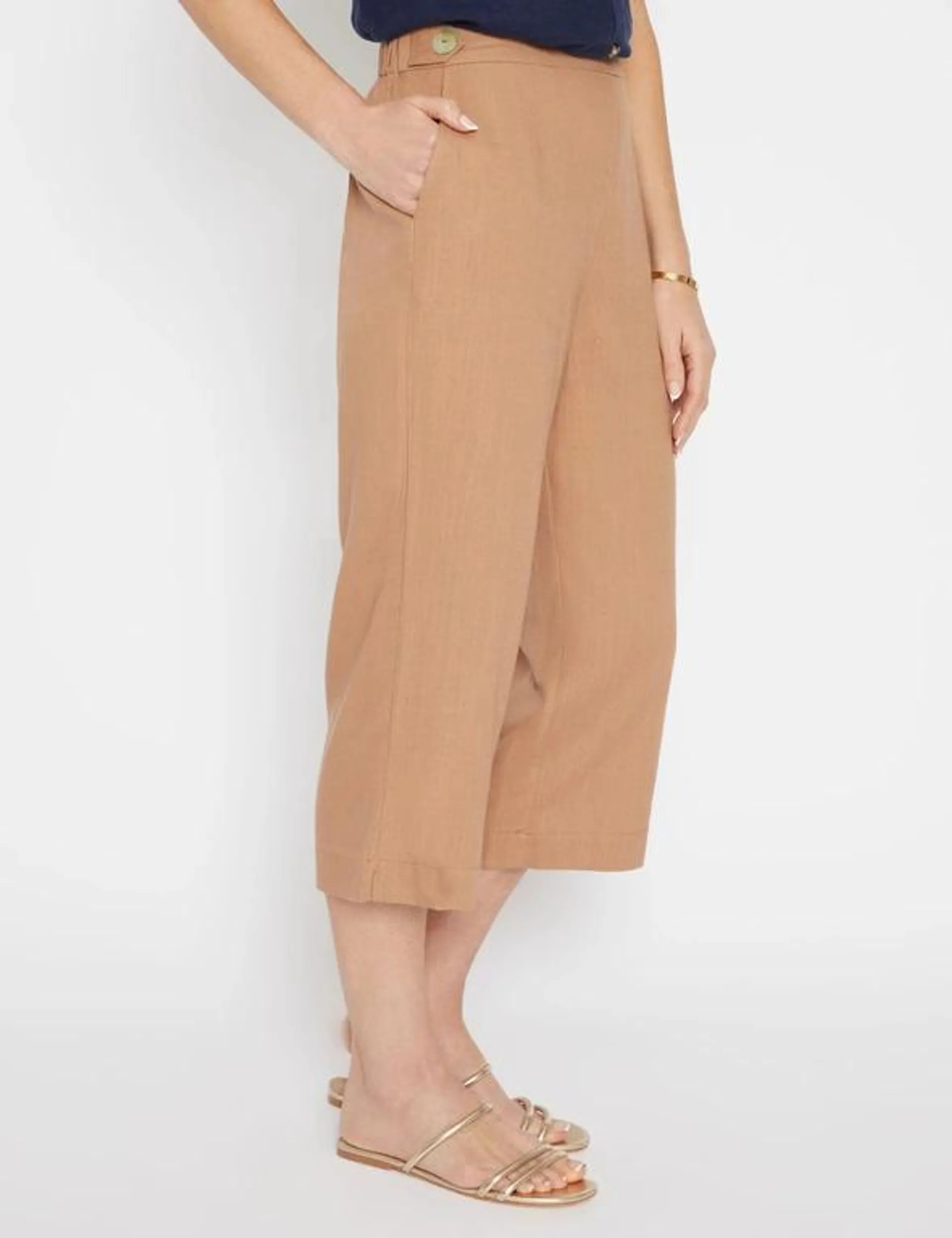 Millers Crop Length Wide Leg Shell Button Linen Blend Pant