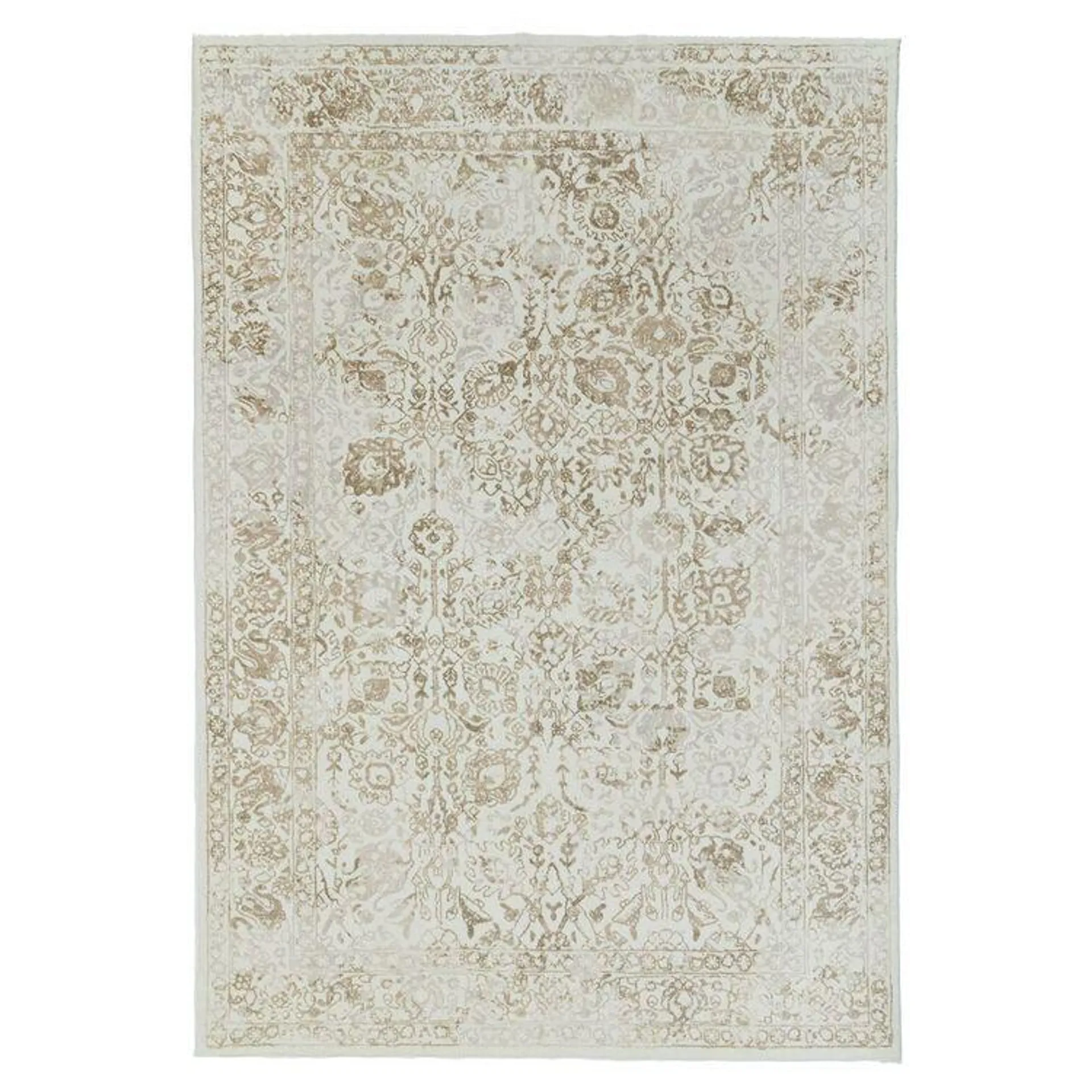 Loopsie Jaya Cream and Beige Floral Washable Rug Cream