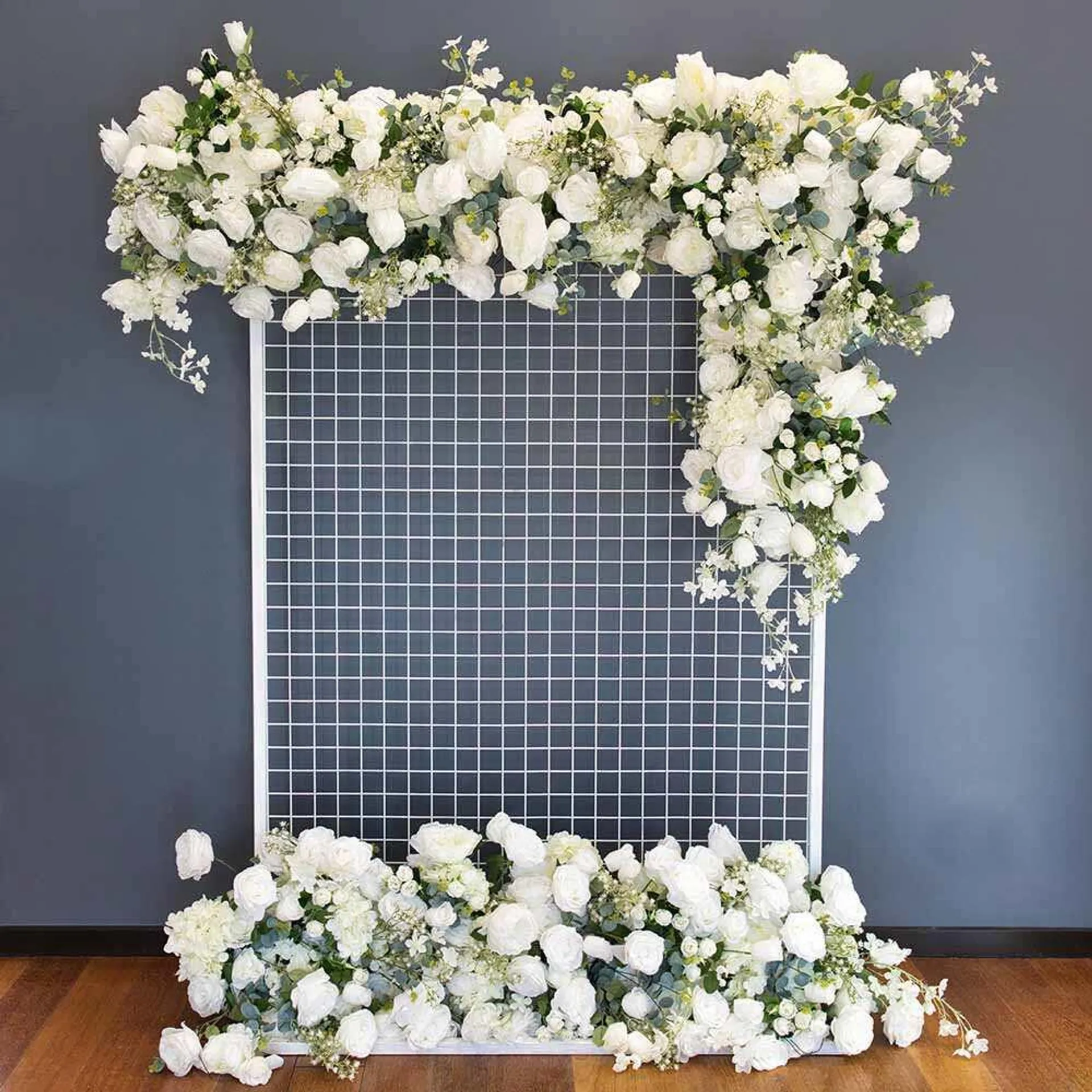 Floral Set of 3 Artificial Foliage with White Flowers 1.2m HIRE