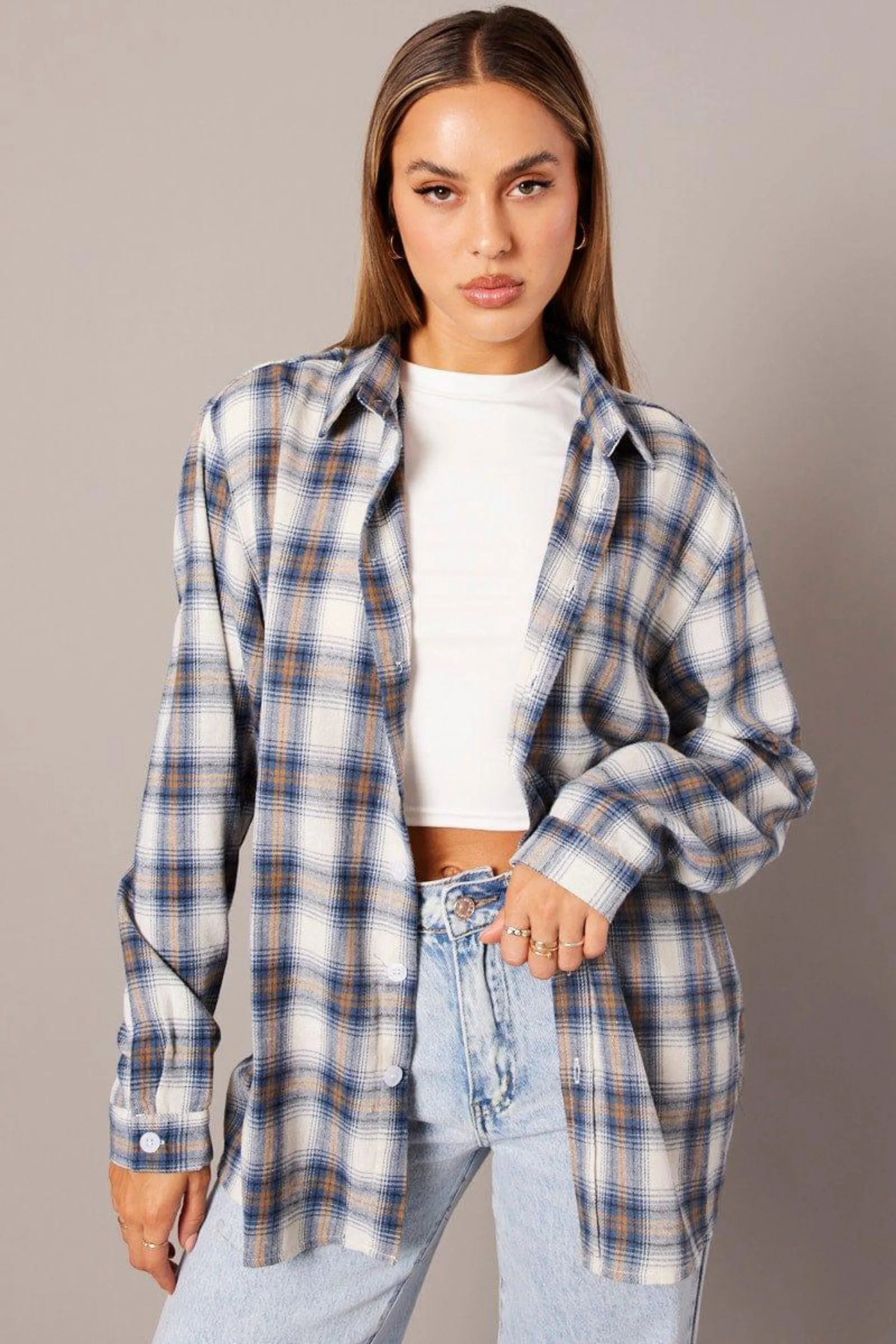 Blue Check Relaxed Shirt Long Sleeve