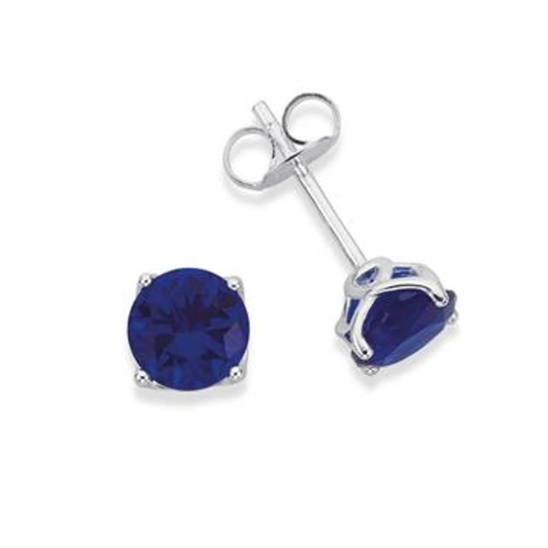 Silver Dark Blue CZ 6.5mm Claw Set Stud Earrings