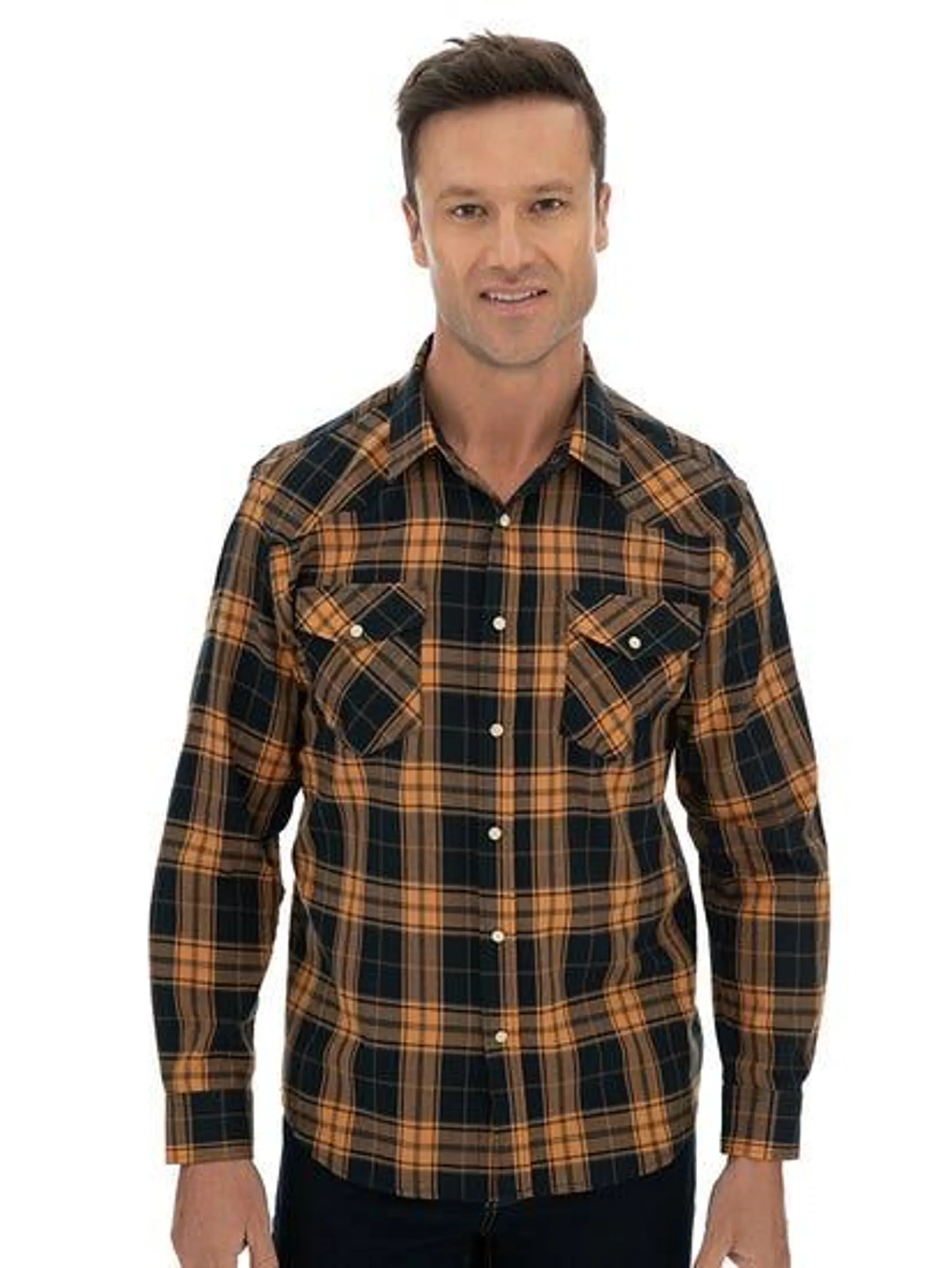 Mens Western Check Shirt Burnt Orange