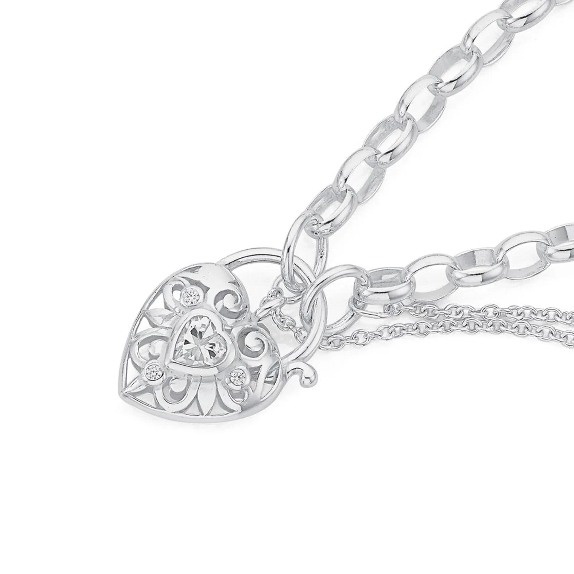 Sterling Silver CZ Padlock Bracelet