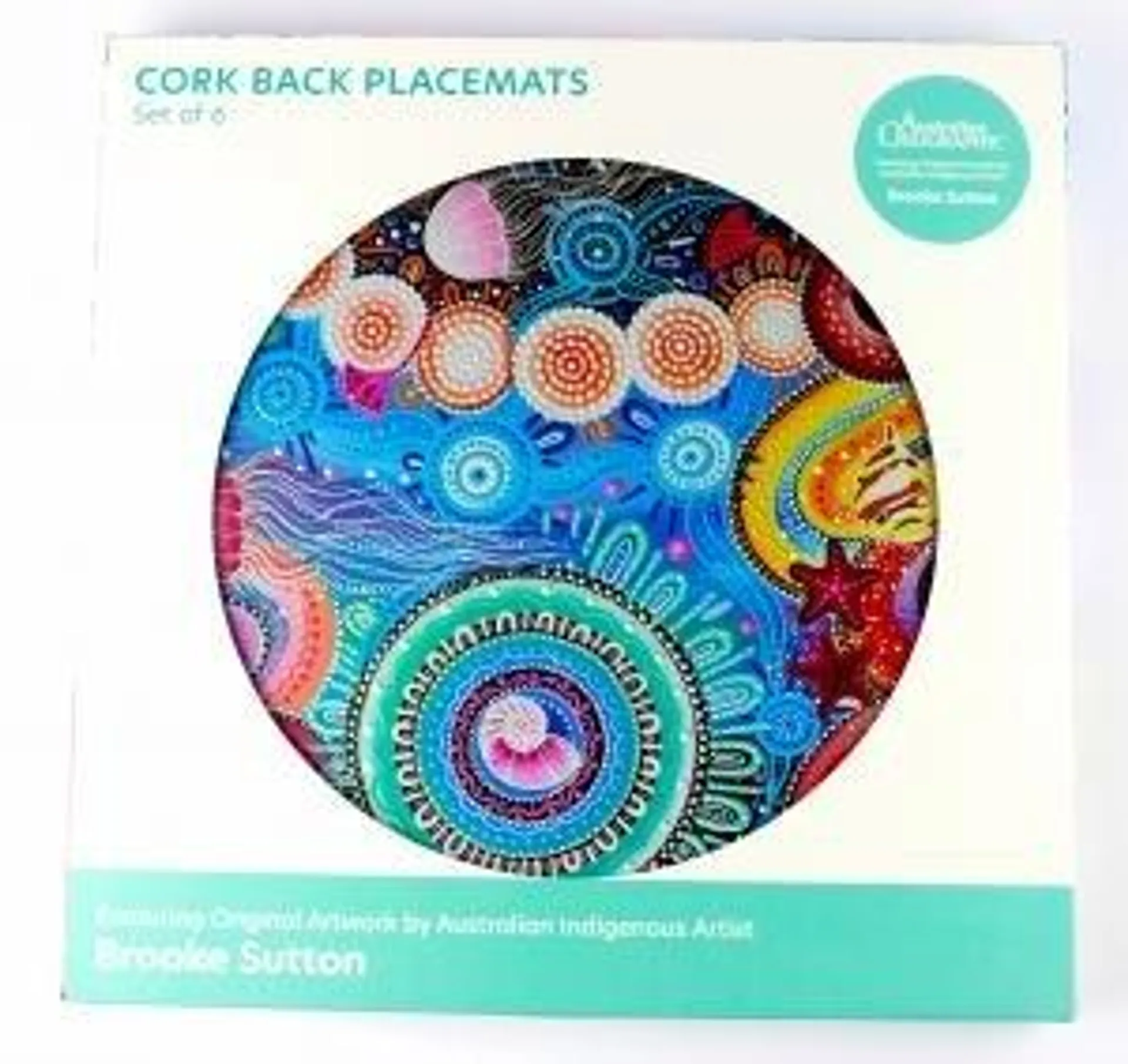 Indigenous Art Series Round Cork Back Placemats - Swim