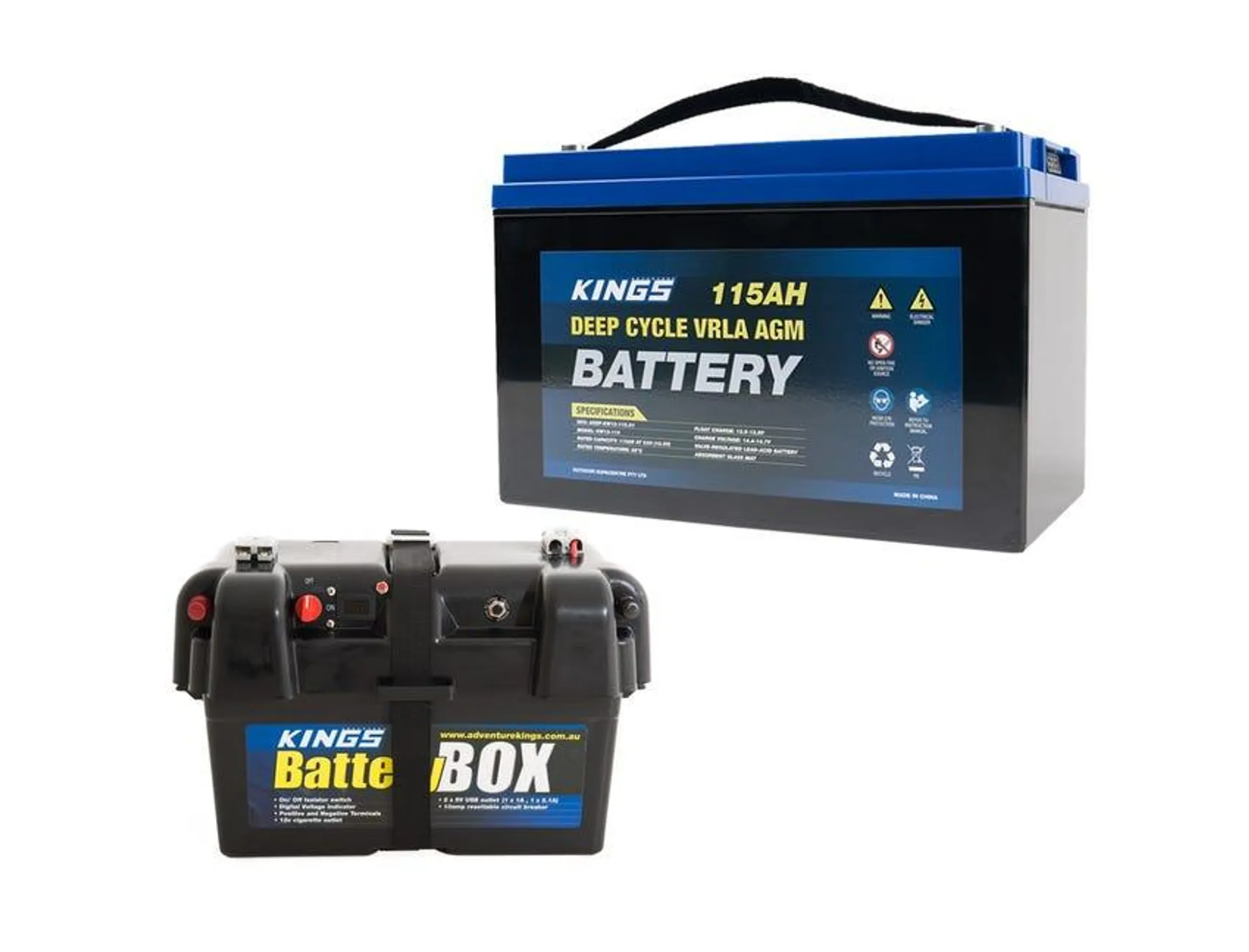 Kings 12V 115Ah Deep Cycle Battery + Battery Box