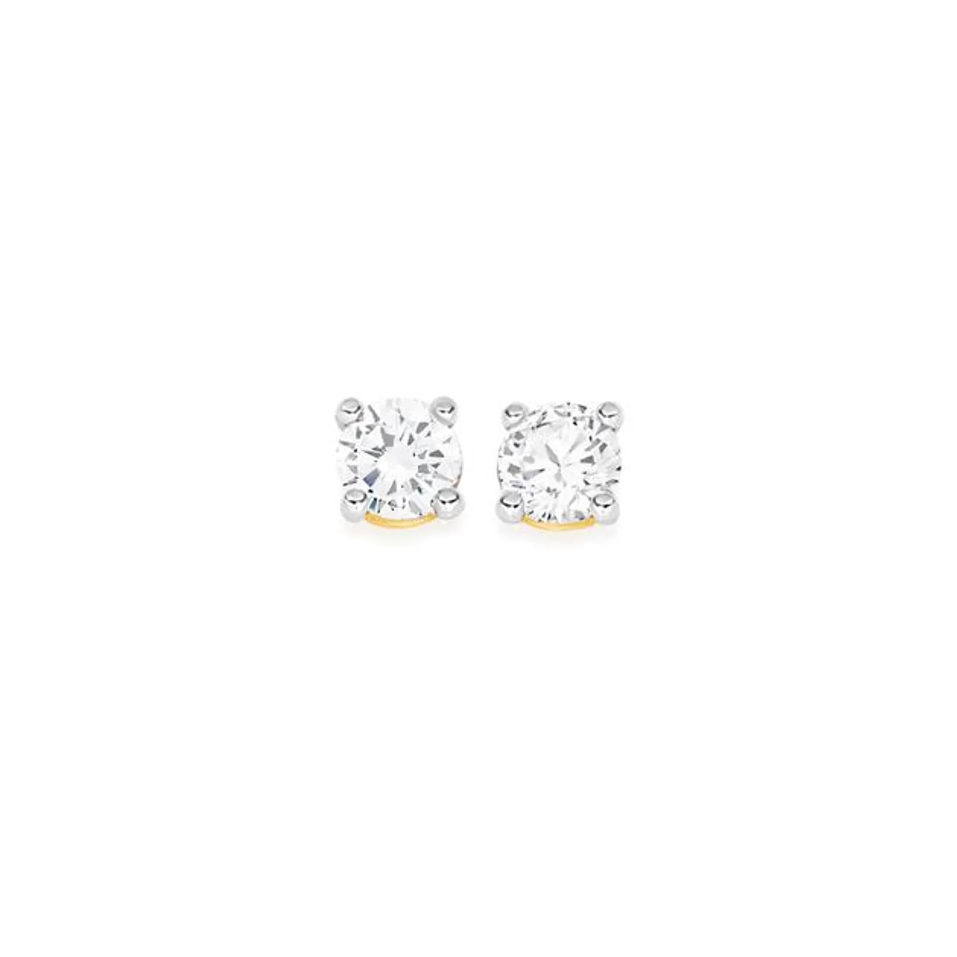 9ct Gold Cubic Zirconia Round Brilliant Cut Stud Earrings