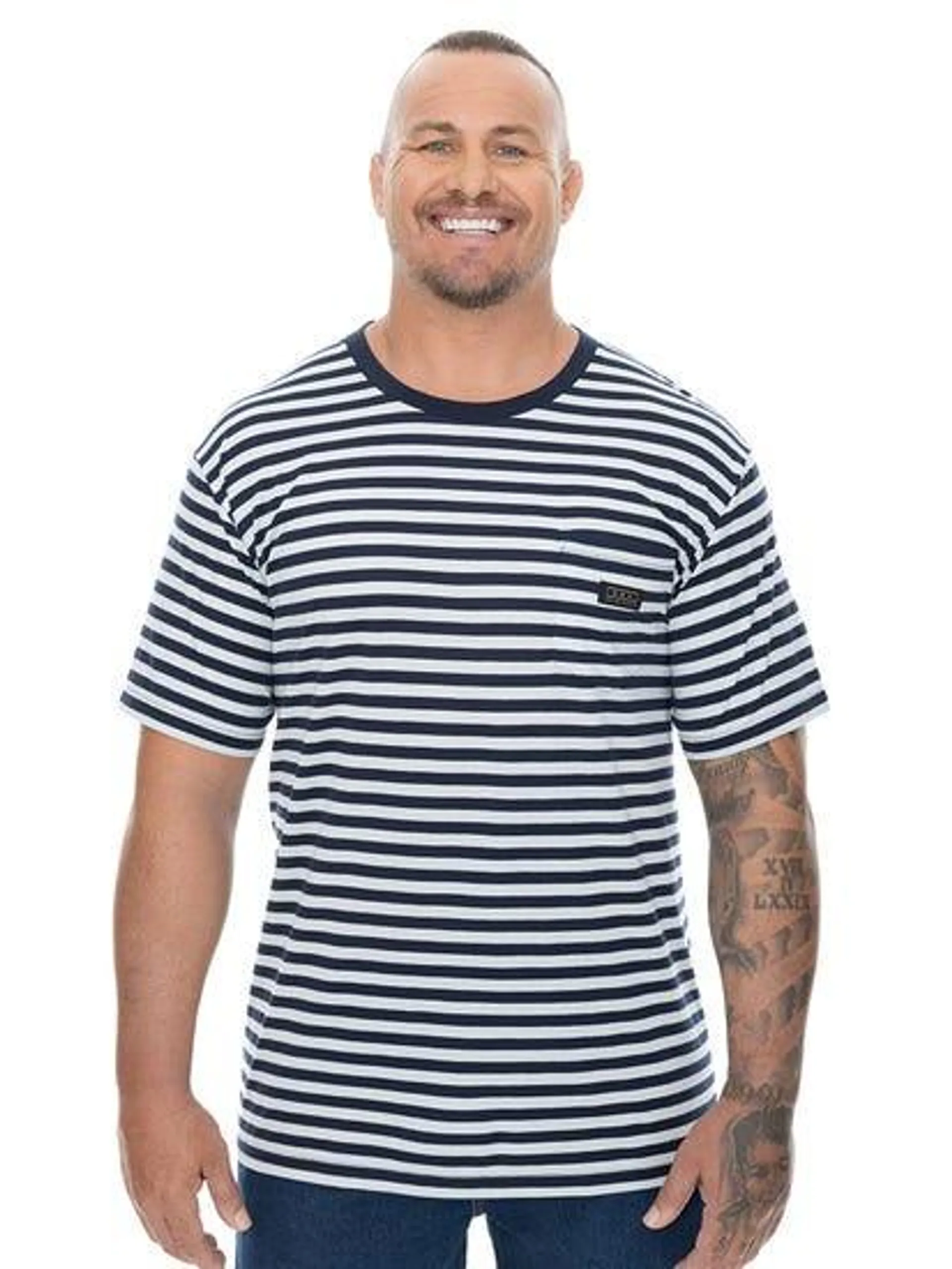 Big Mens Navy Stripe Chest Pocket TShirt