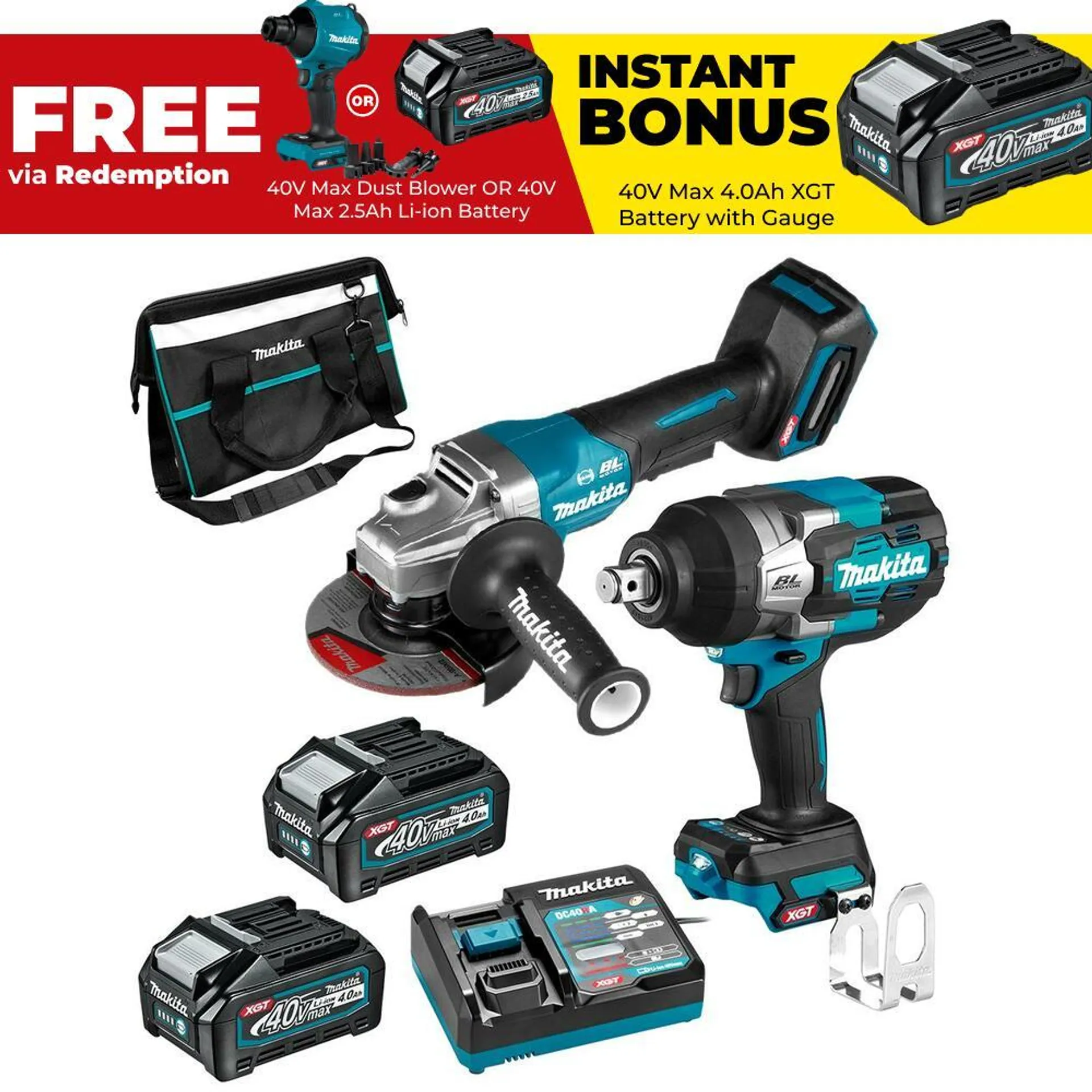 Makita DK0139G201 40V Max 4.0Ah Li-ion XGT Cordless Brushless 2pce Combo Kit