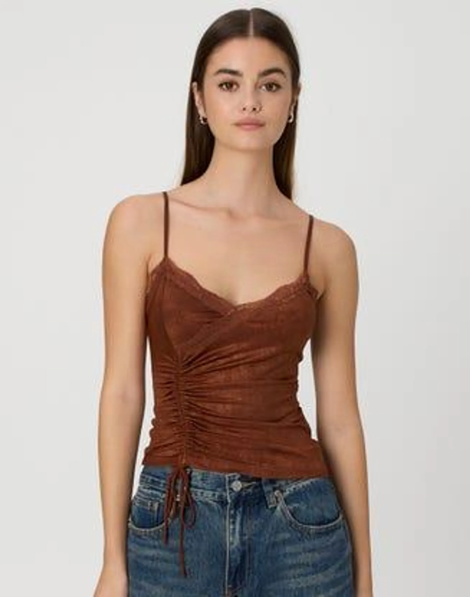 Ruched Wrap Lace Cami