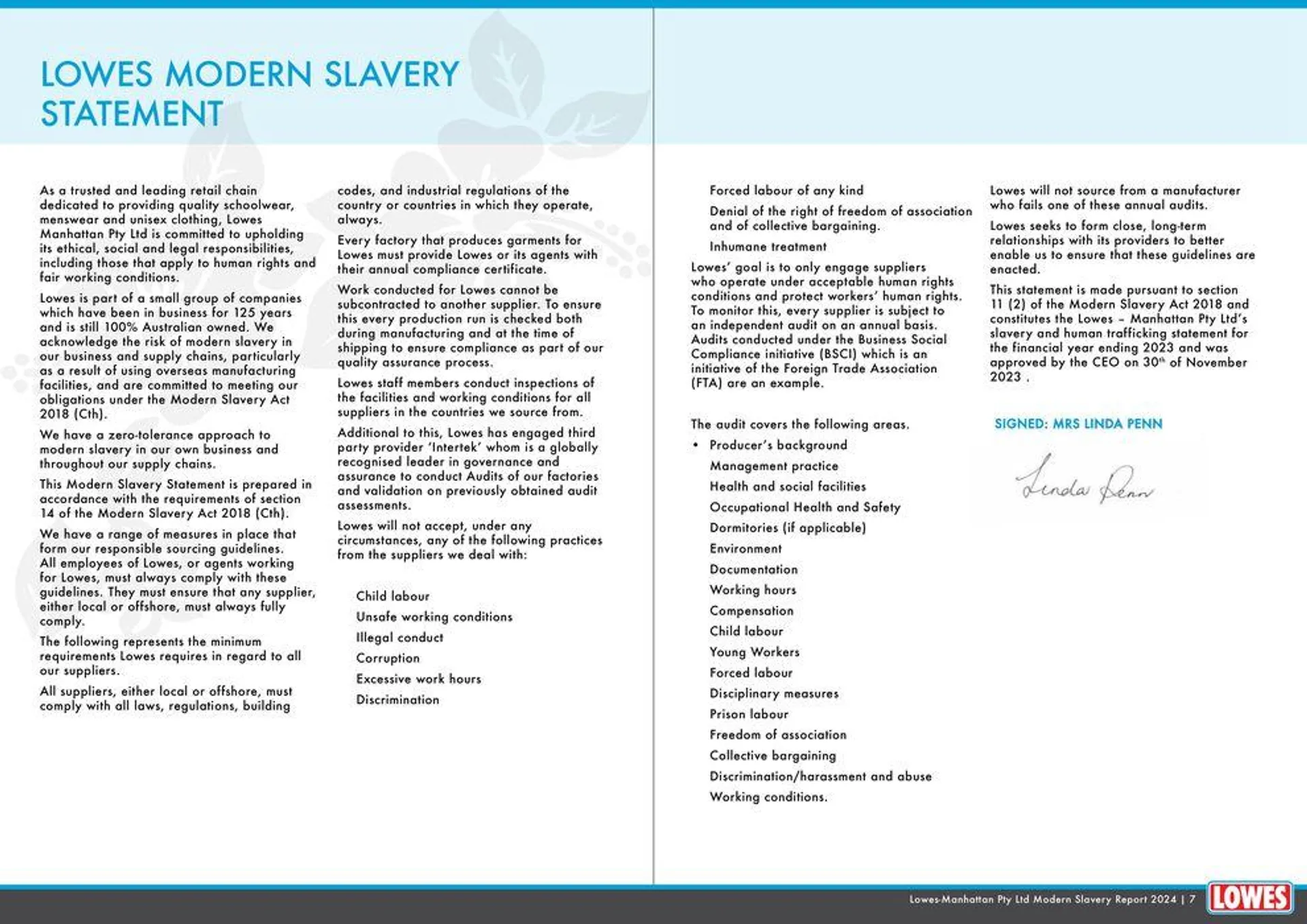 Modern Slavery Statement & Sustainability Commitments 2024 - 4