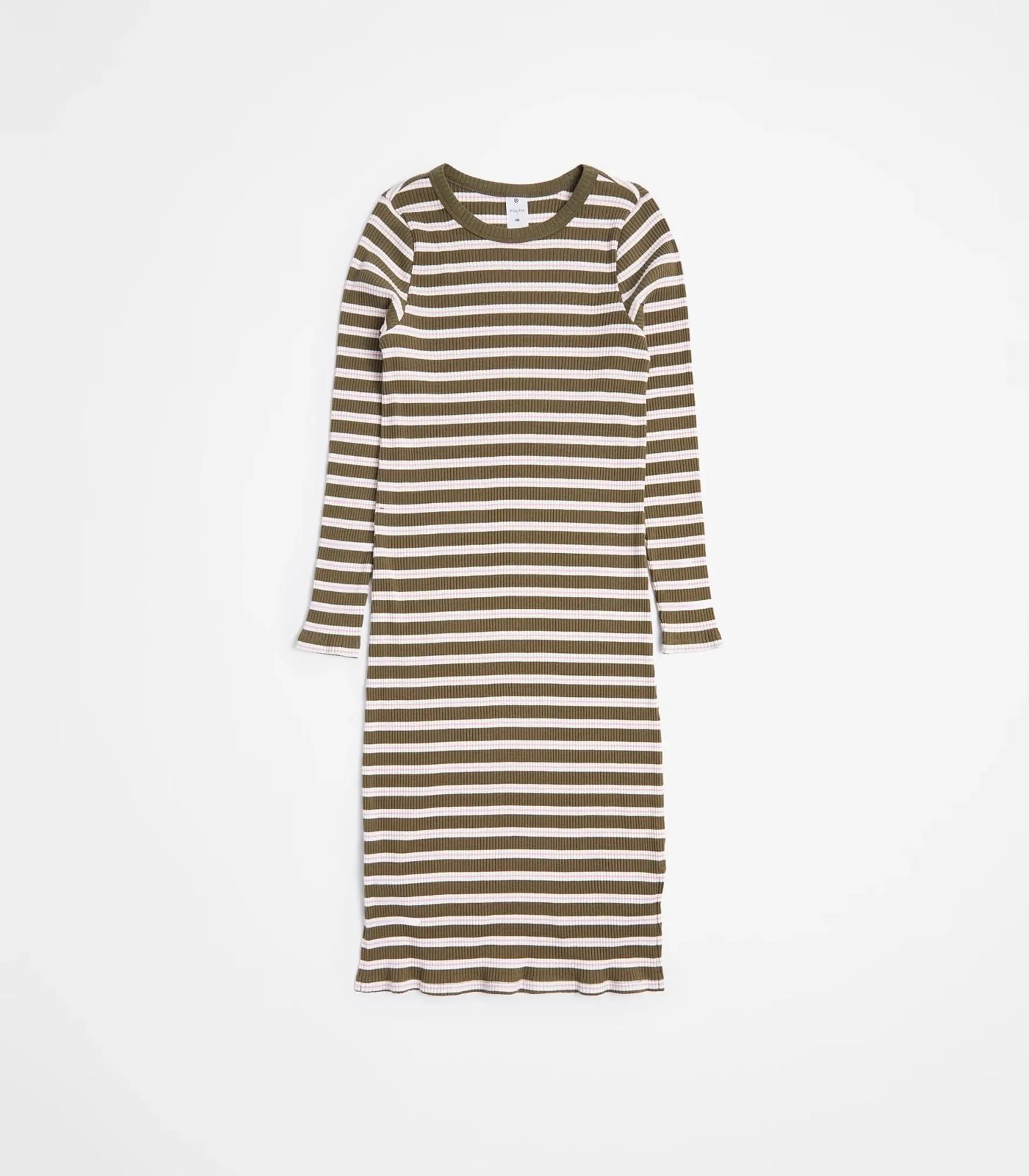 Striped Rib Knit Midi Dress - Khaki