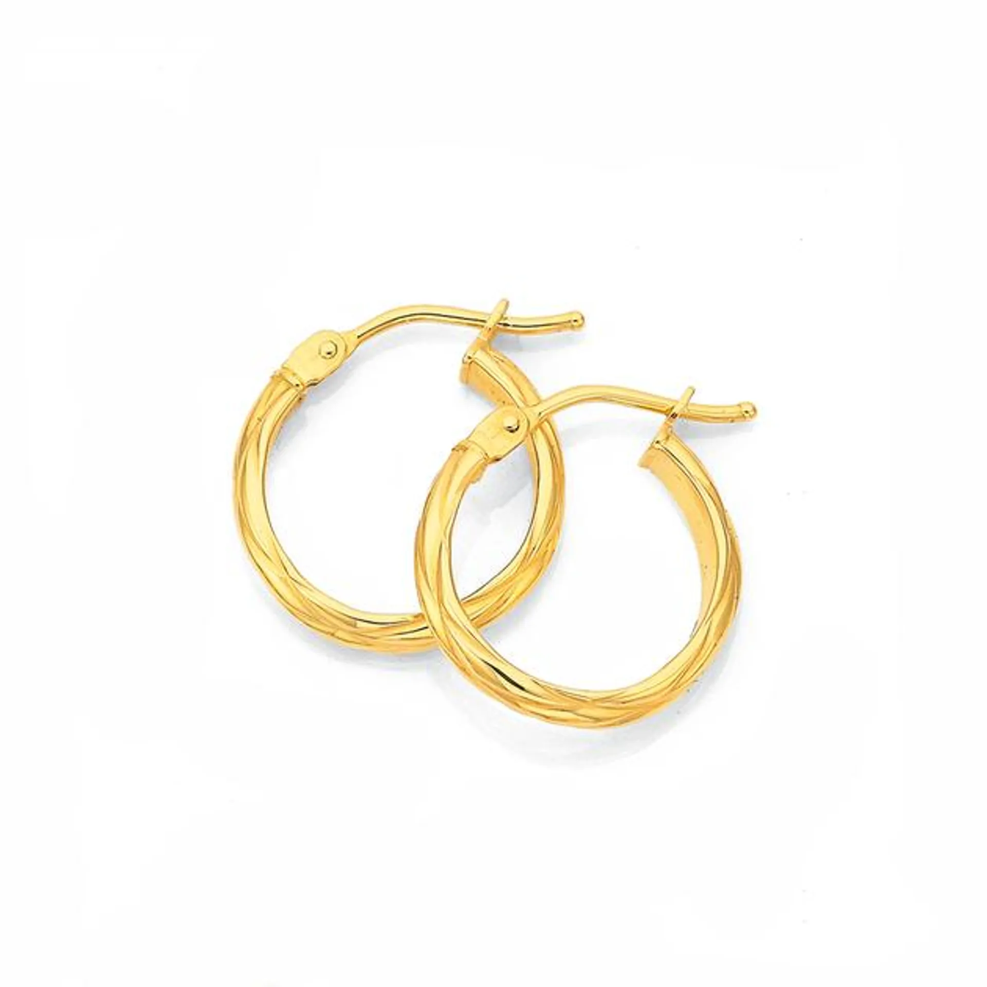 9ct Gold 3x10mm Half Round Twist Hoop Earrings