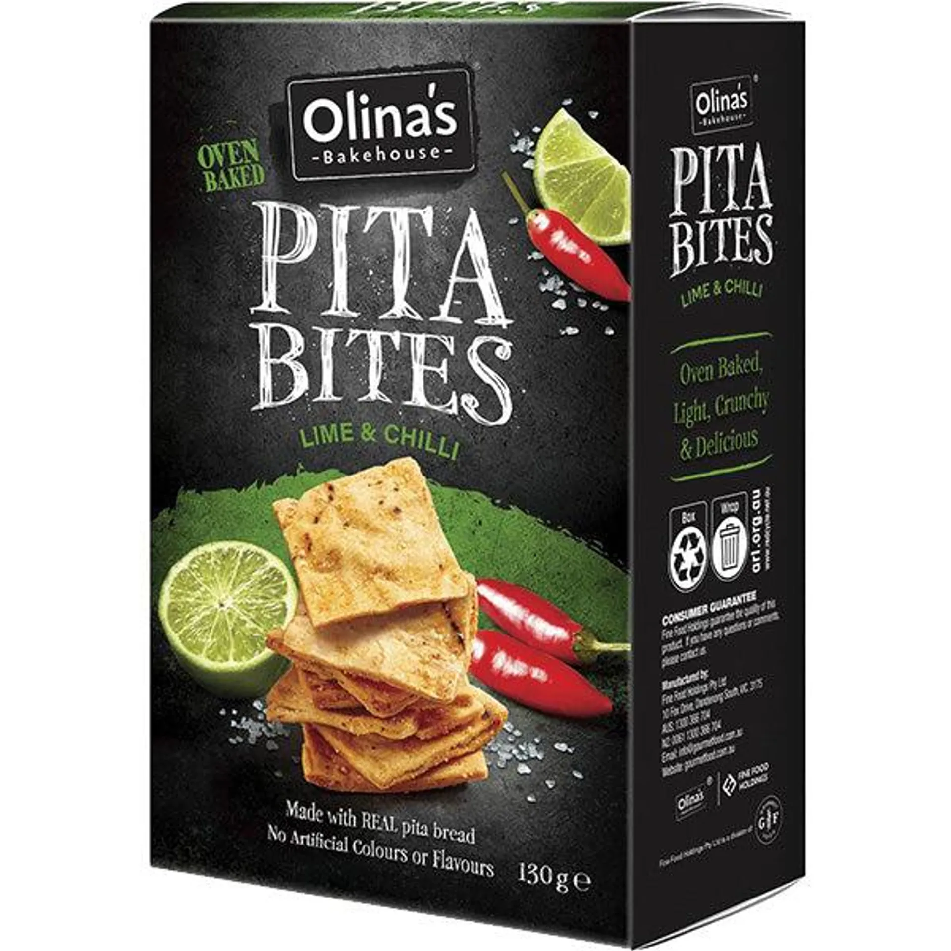 3 for $5 or $2 each - Olina's Bakehouse Pita Bites Lime & Chilli 130g