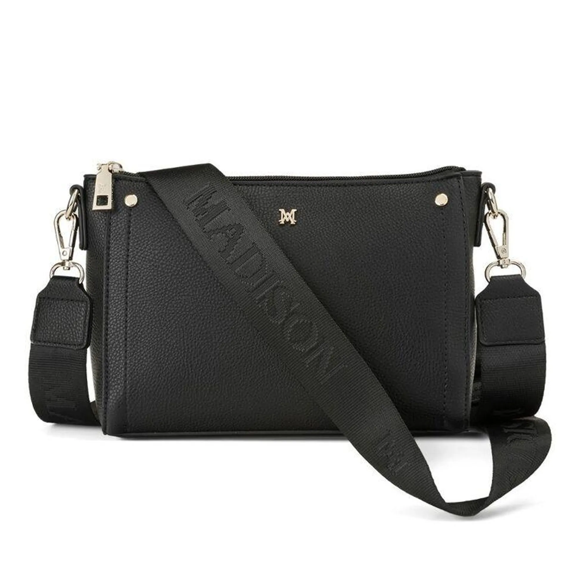 Madison Eden Zip Top Webbing Strap Crossbody Bag Black