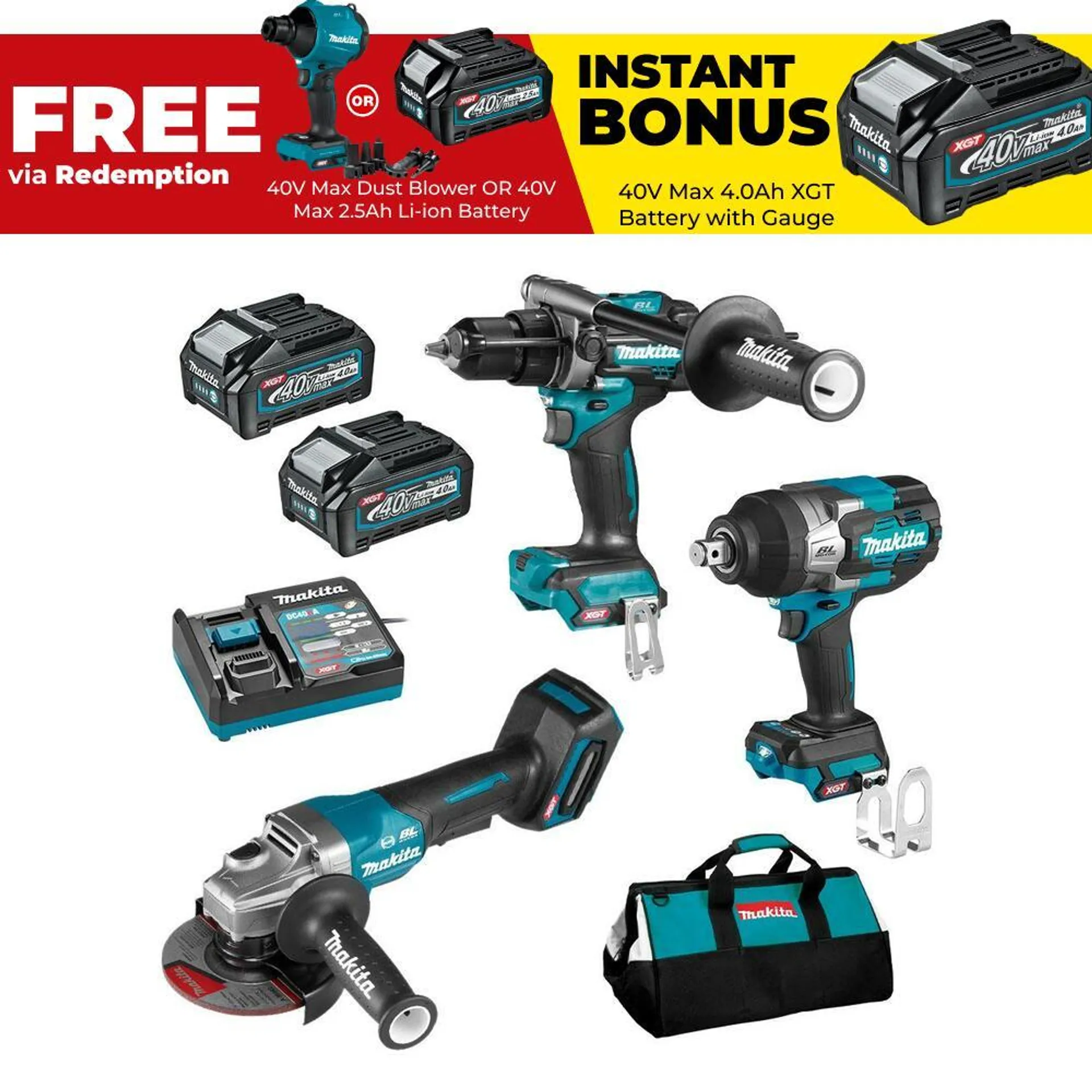 Makita DK0131G302 40V Max 4.0Ah Li-ion XGT Cordless Brushless 3pce Combo Kit