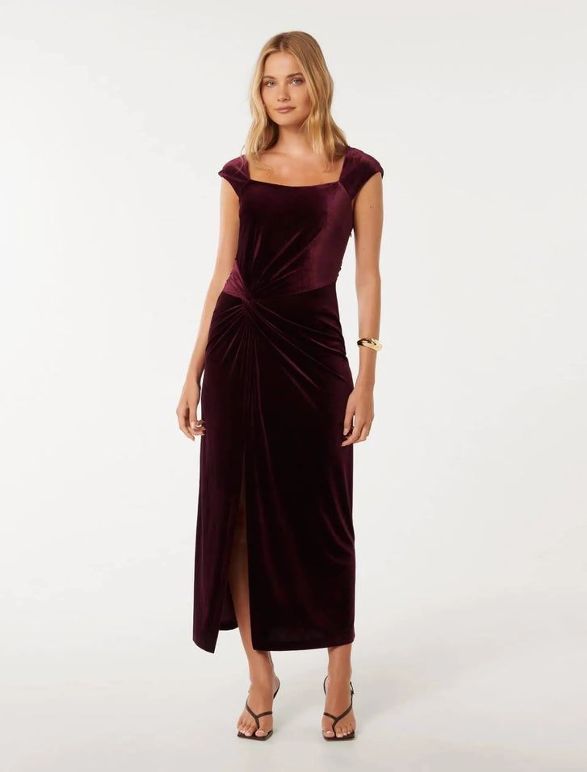 Lara Cap-Sleeve Velvet Gown