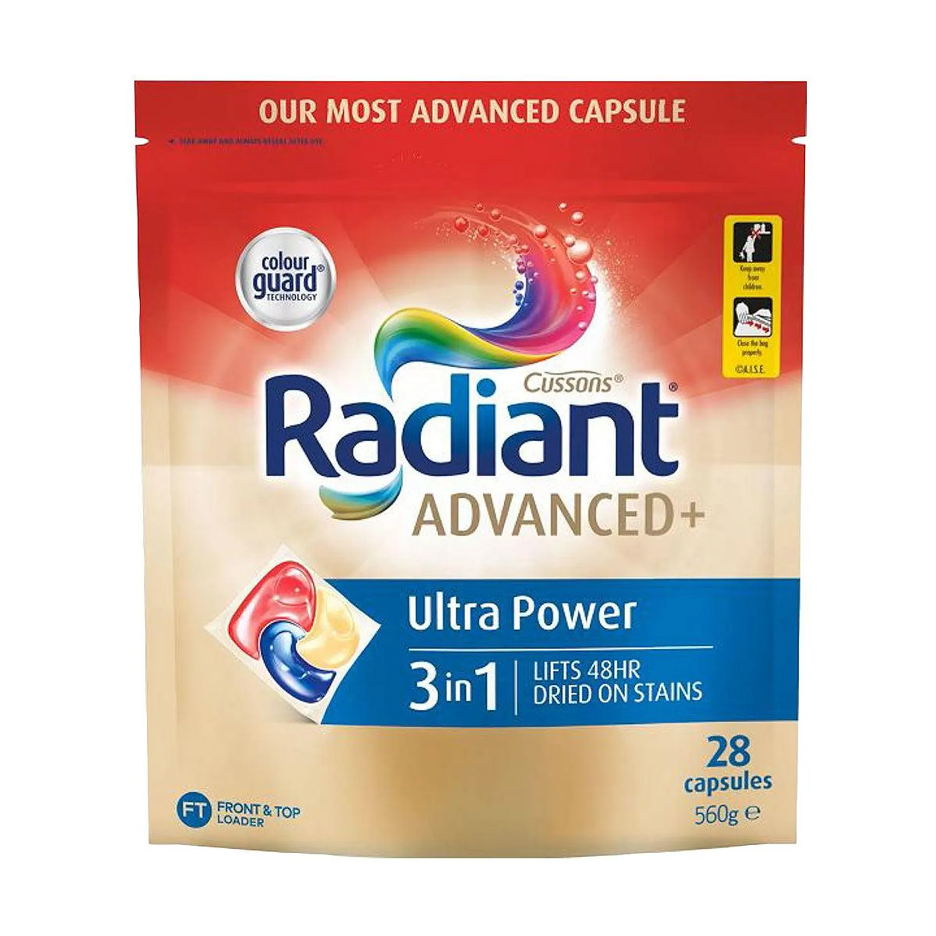 Radiant Advanced+ Ultra Power 3-in-1 Laundry Capsules Detergent 28pk