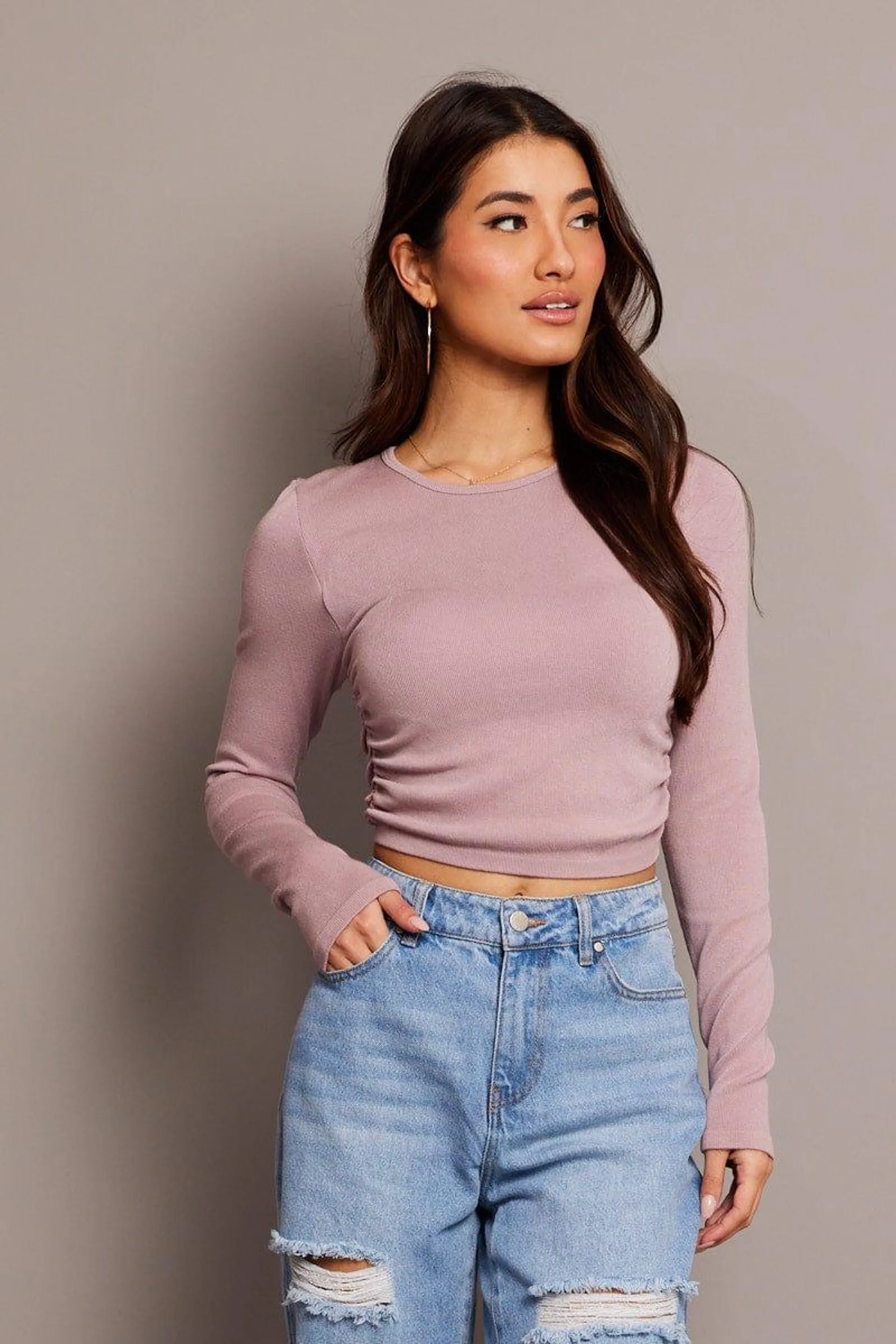 Purple Seamless Top Long Sleeve Side Ruched