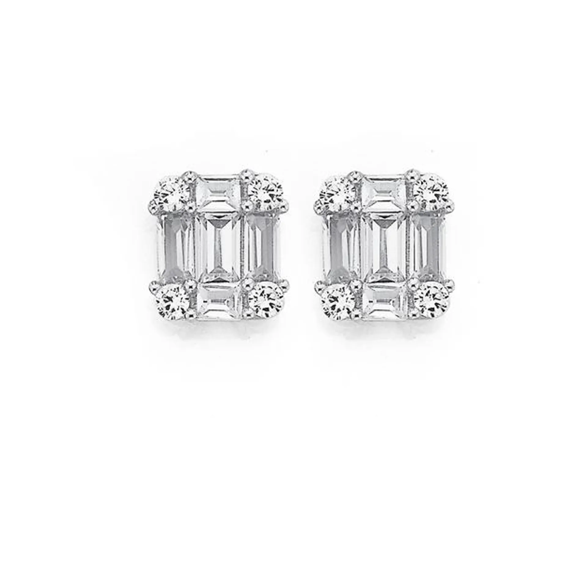 Silver Fancy Baguette Cubic Zirconia Earrings