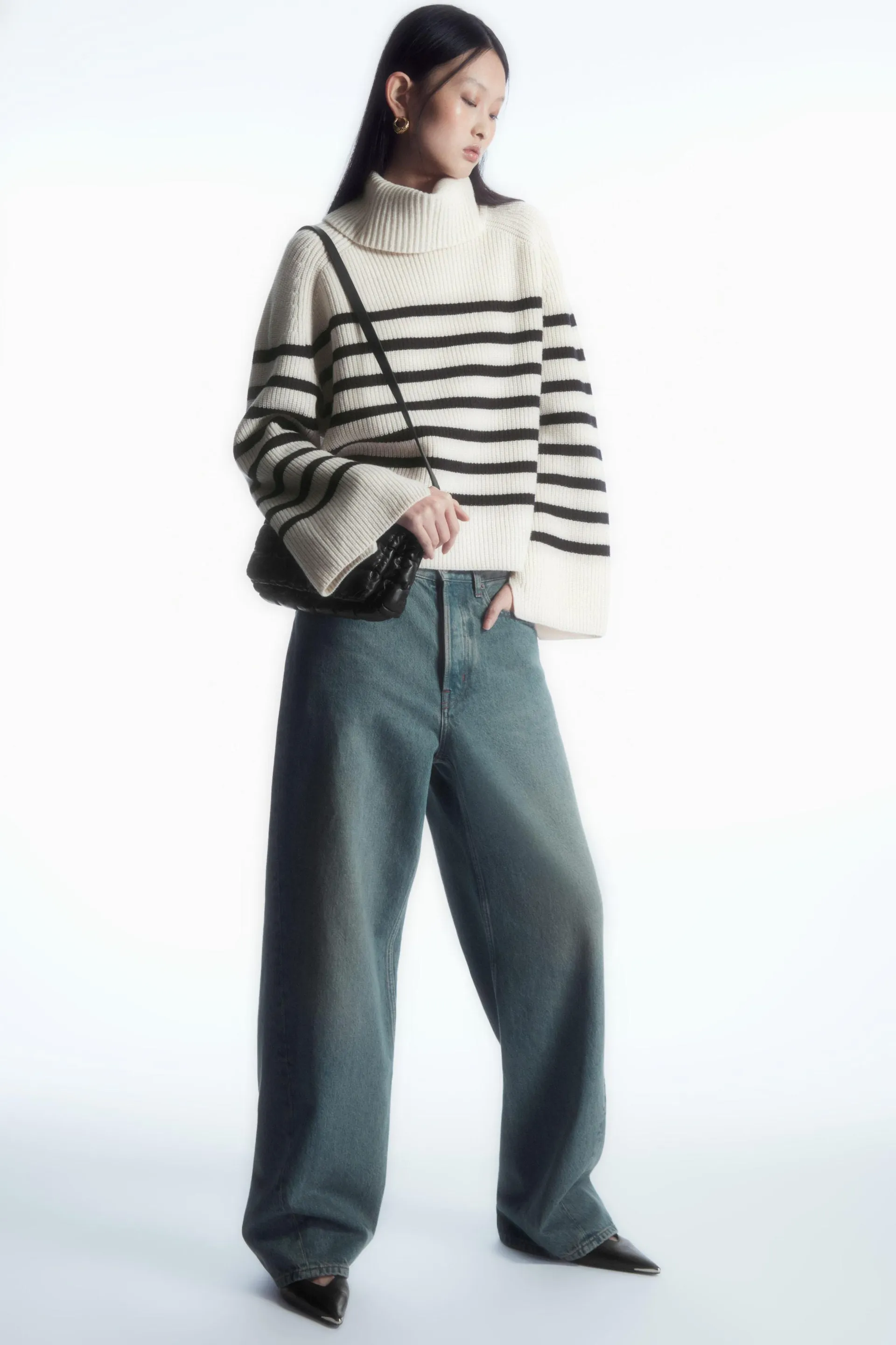 STRIPED WOOL ROLL-NECK JUMPER