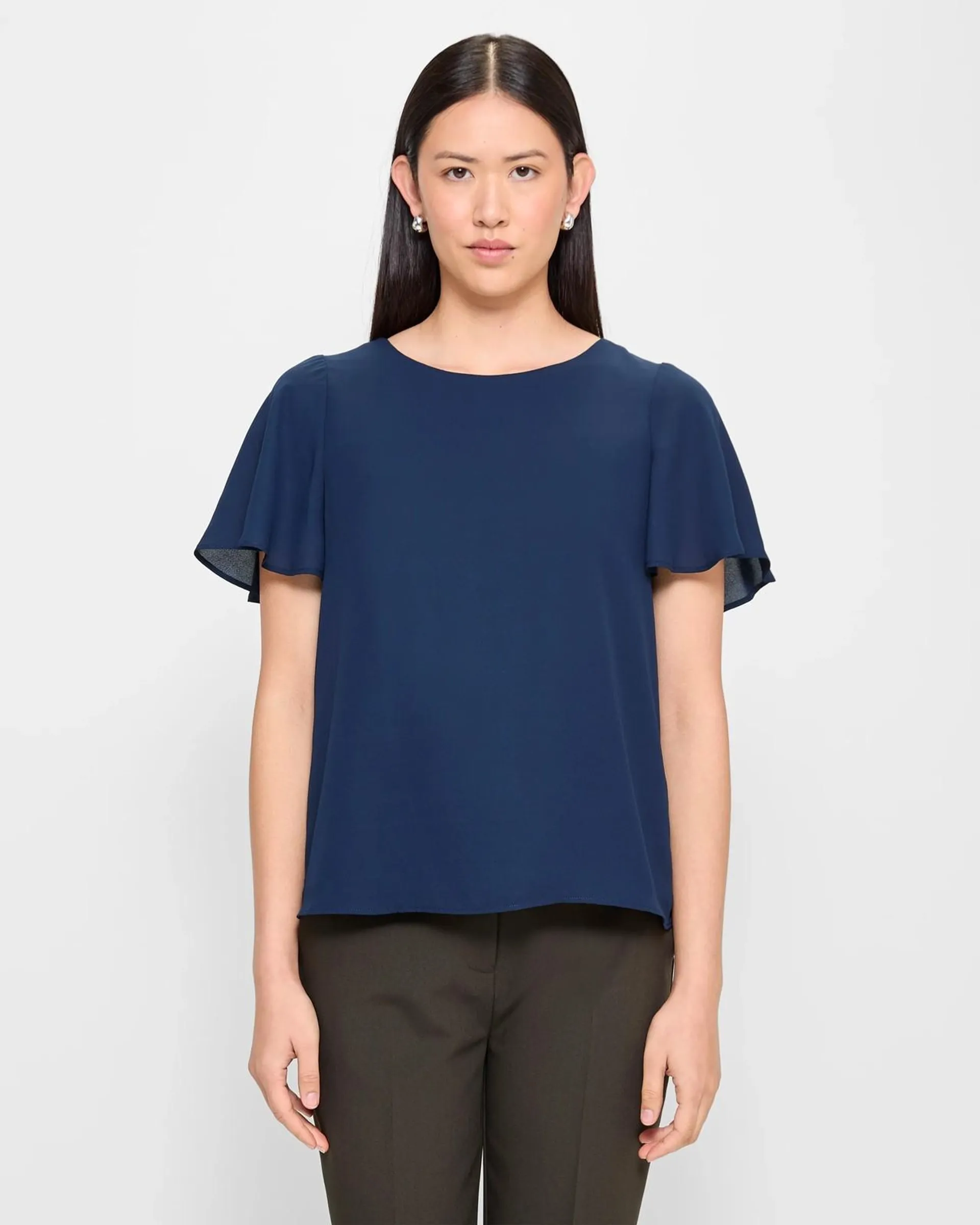 Crew Neck Blouse - Preview - Navy Blue