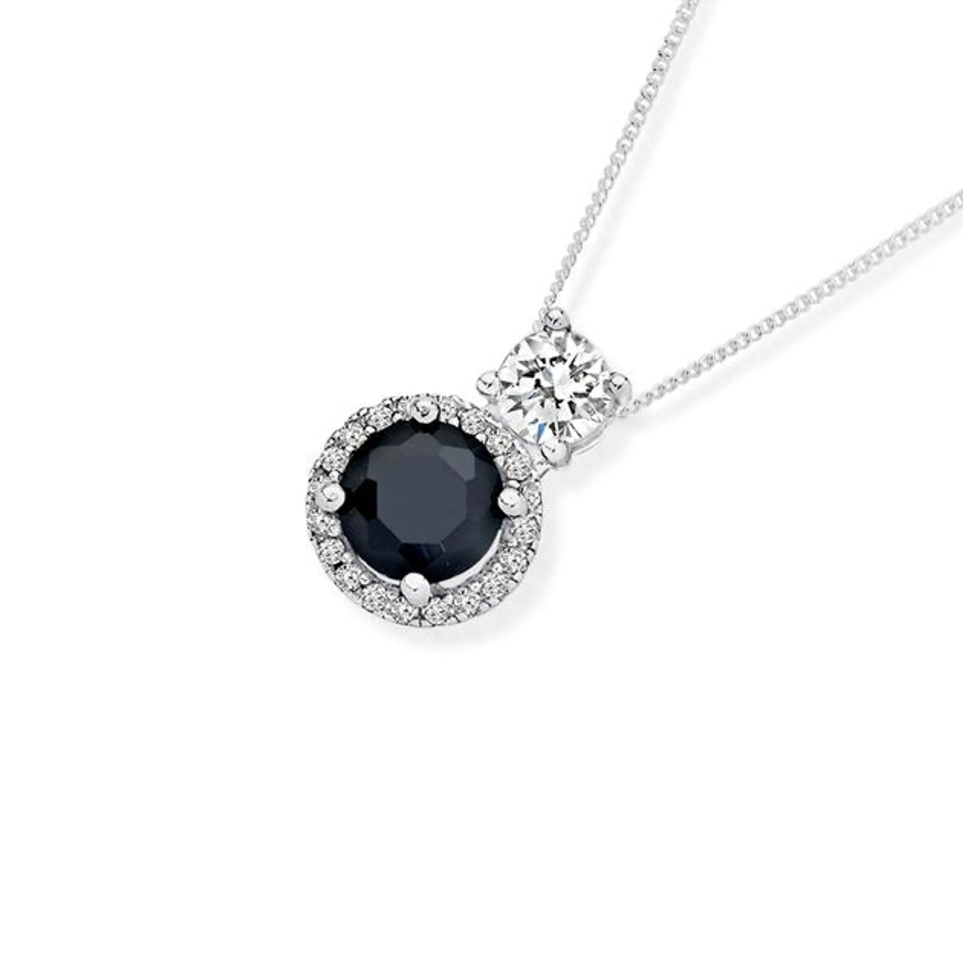 Silver Round Black CZ With CZ Cluster Small Pendant