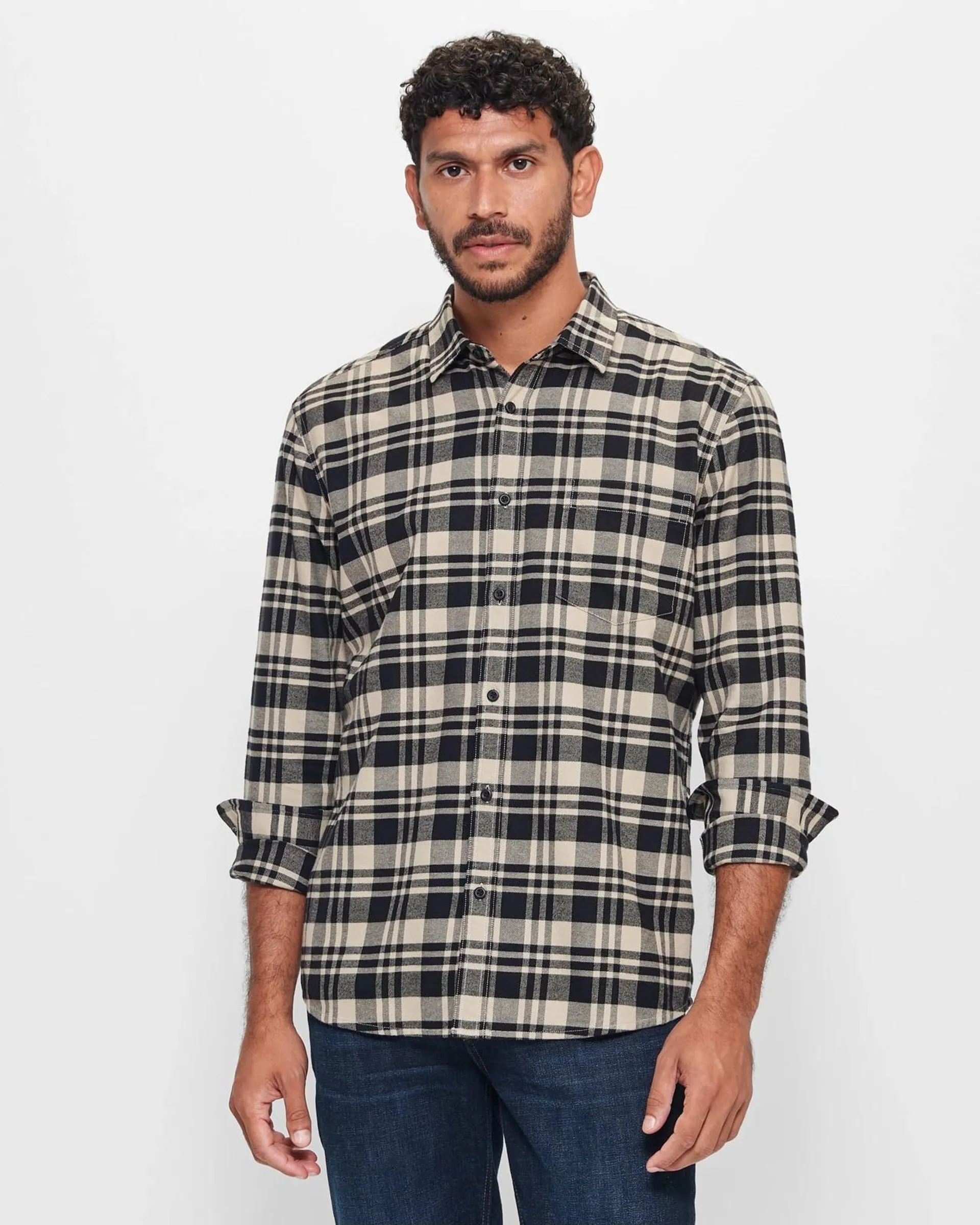 Long Sleeve Flannelette Shirt - Stone