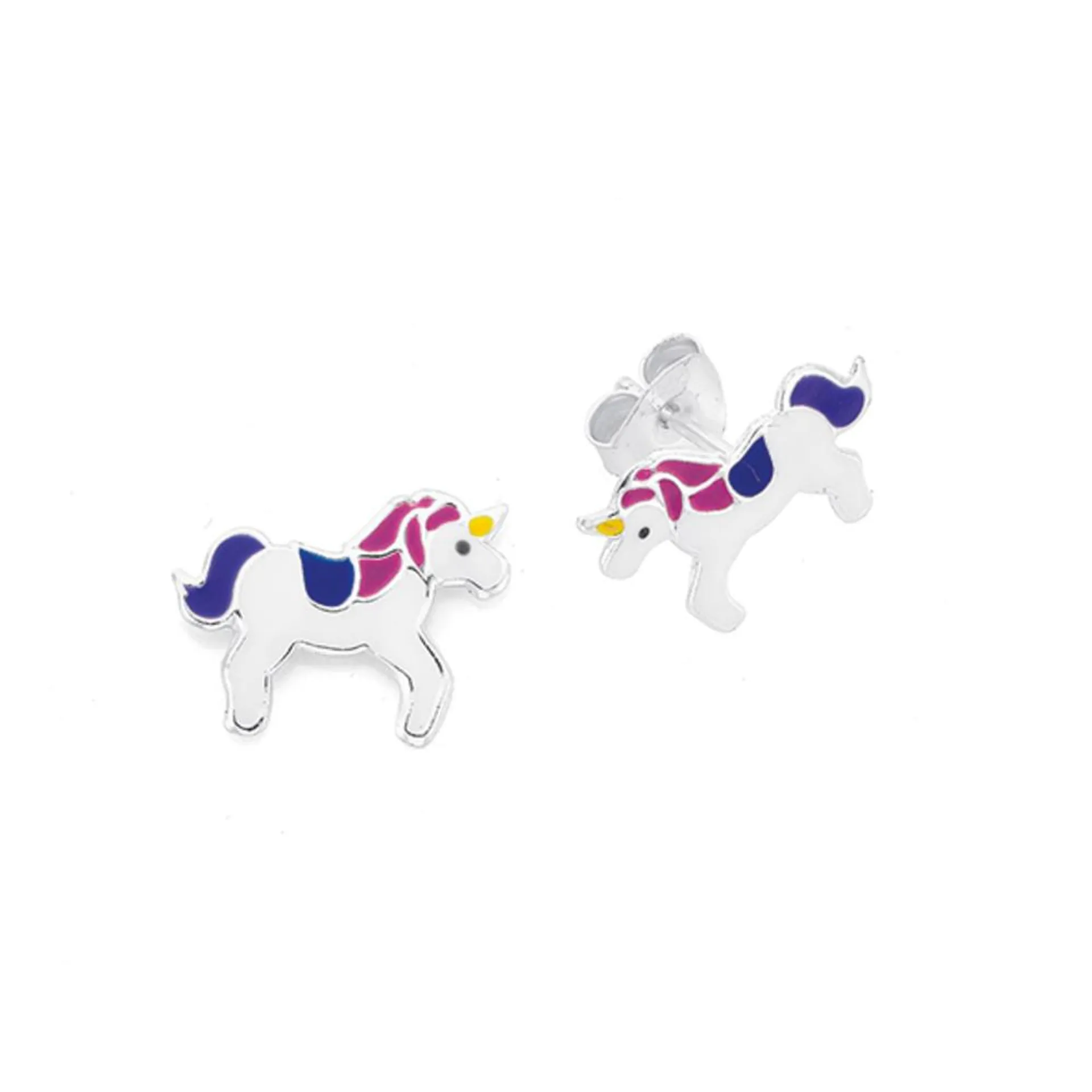 Sterling Silver Multi Colour Enamel Unicorn Stud Earrings