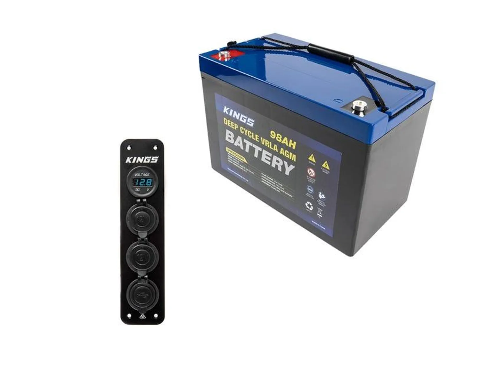 Kings 12V 98Ah Deep Cycle Battery + 12V Accessory Panel