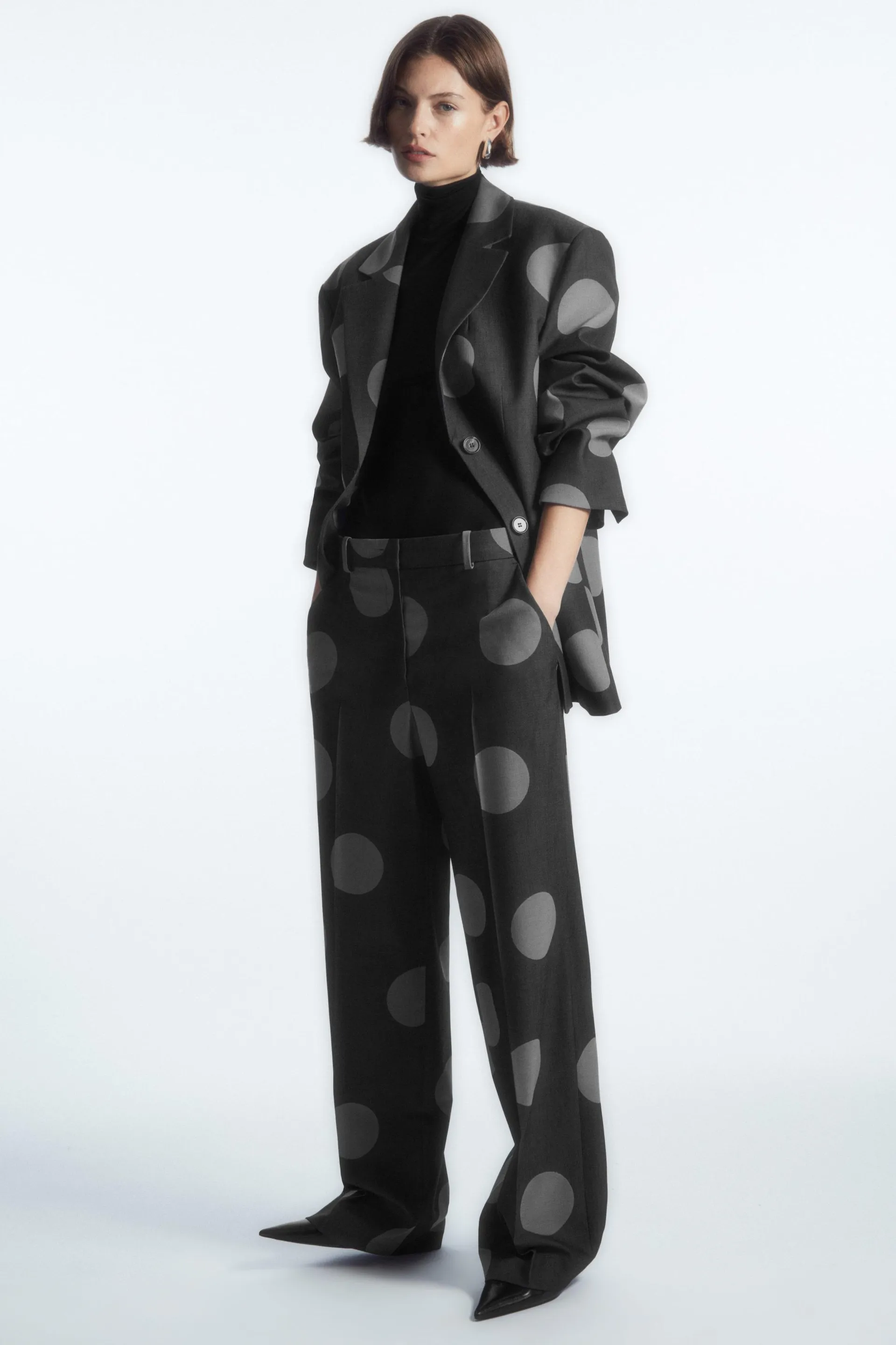 POLKA-DOT WOOL-BLEND STRAIGHT-LEG PANTS