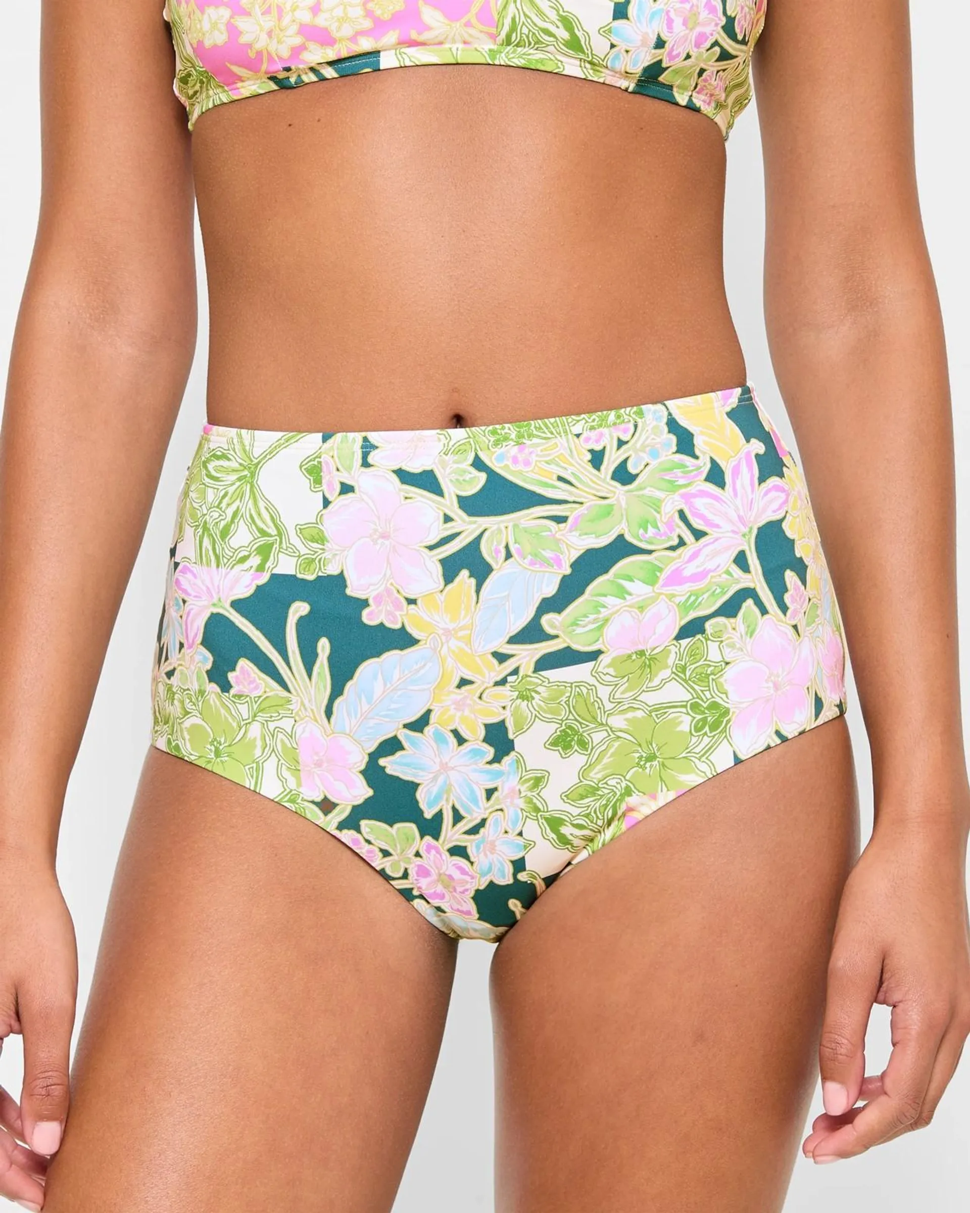 Resort High Waisted Swim Bikini Bottoms - Shape Your Body - New Garden Tile