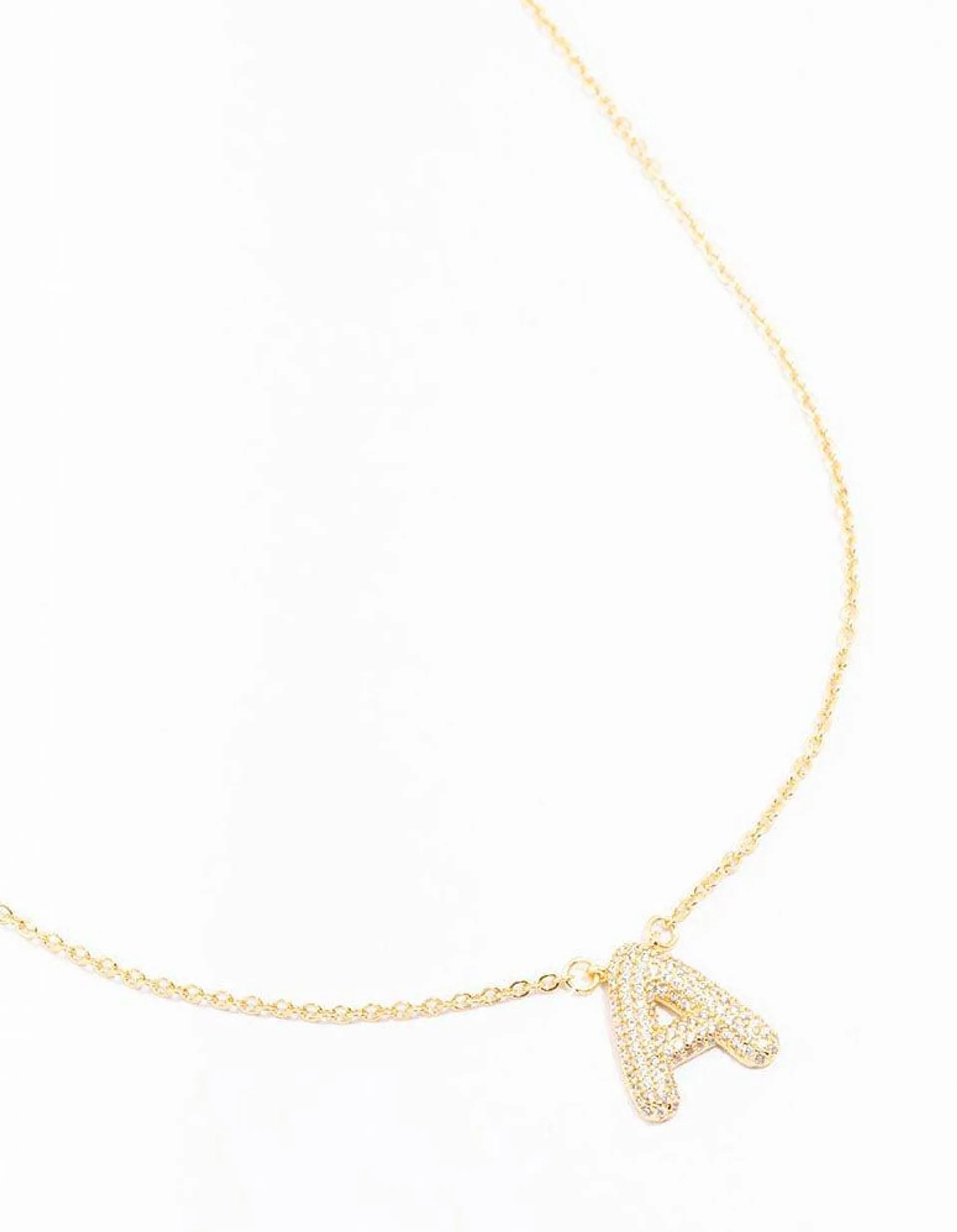 Gold Plated Pave Letter A Necklace