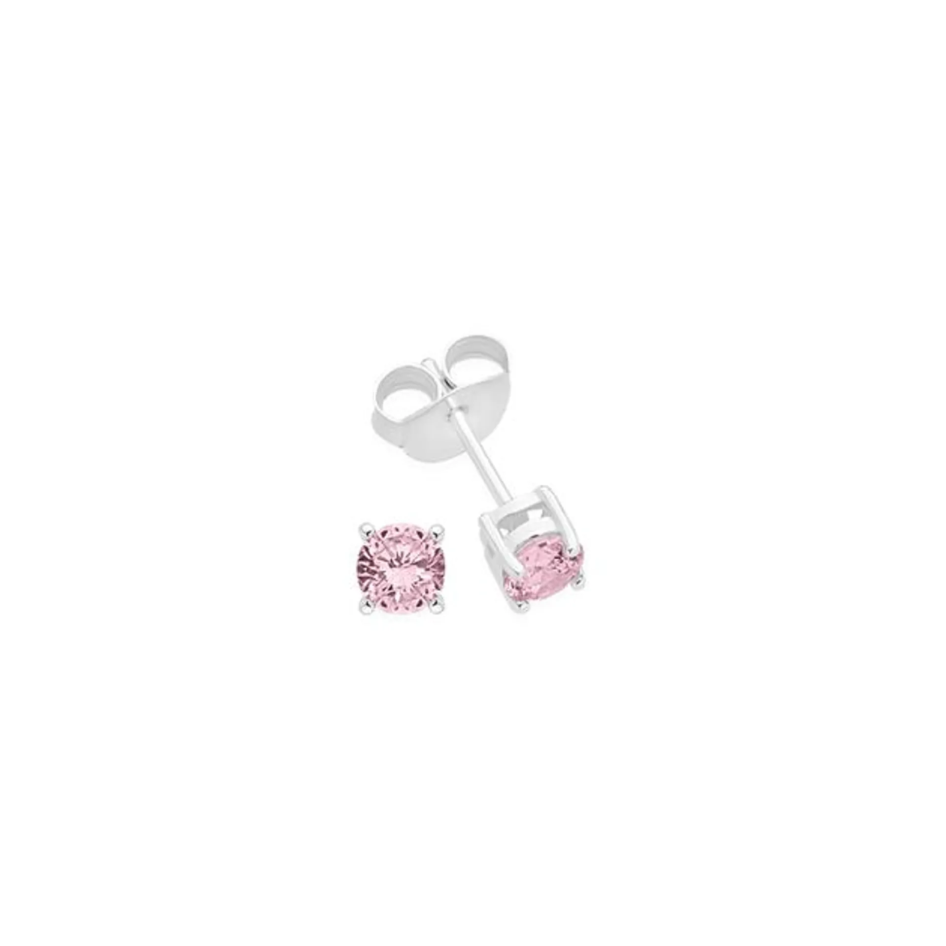 Silver 4mm Pink CZ 4 Claw Studs