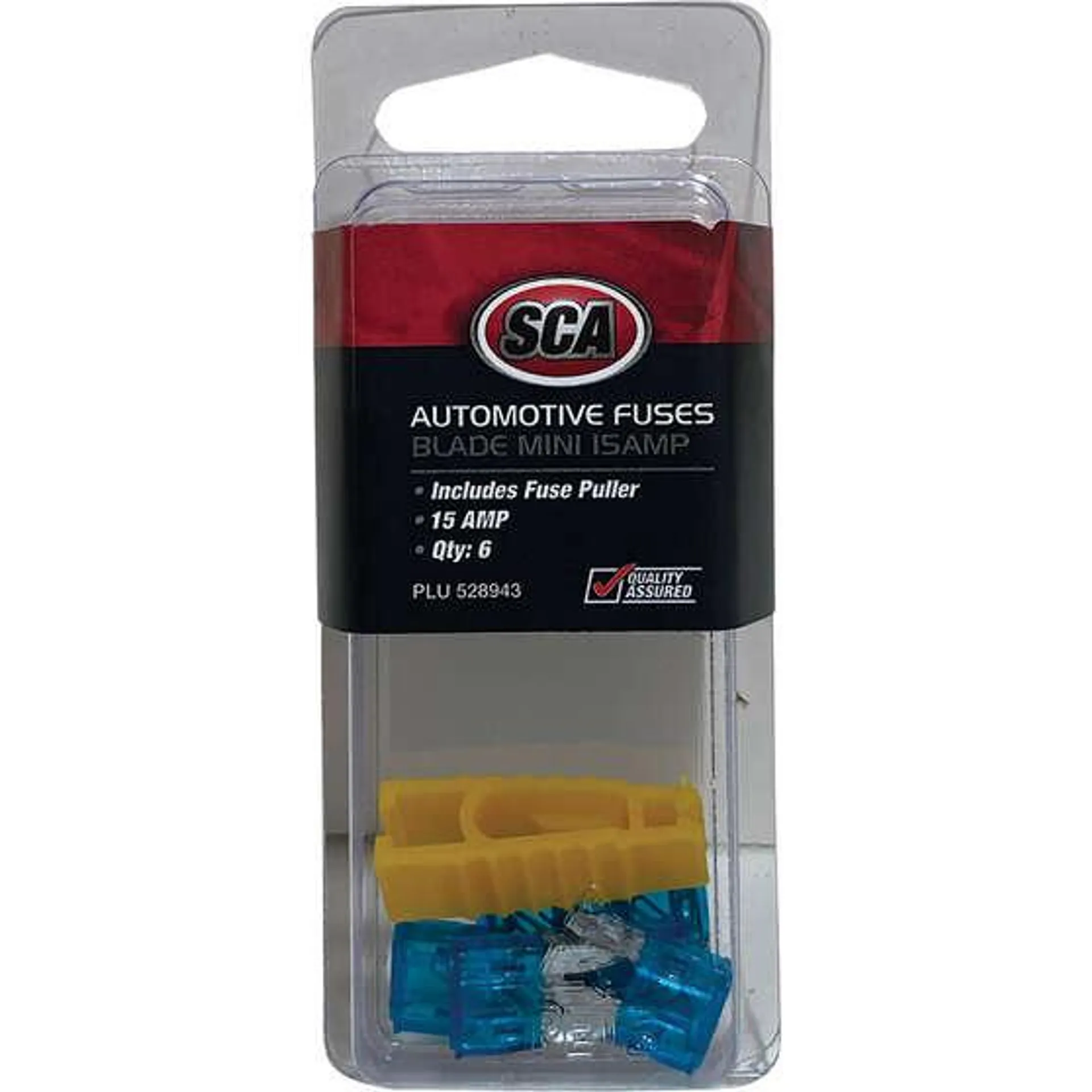 SCA Automotive Fuses - Mini Blade, 15 Amp, 6 Piece