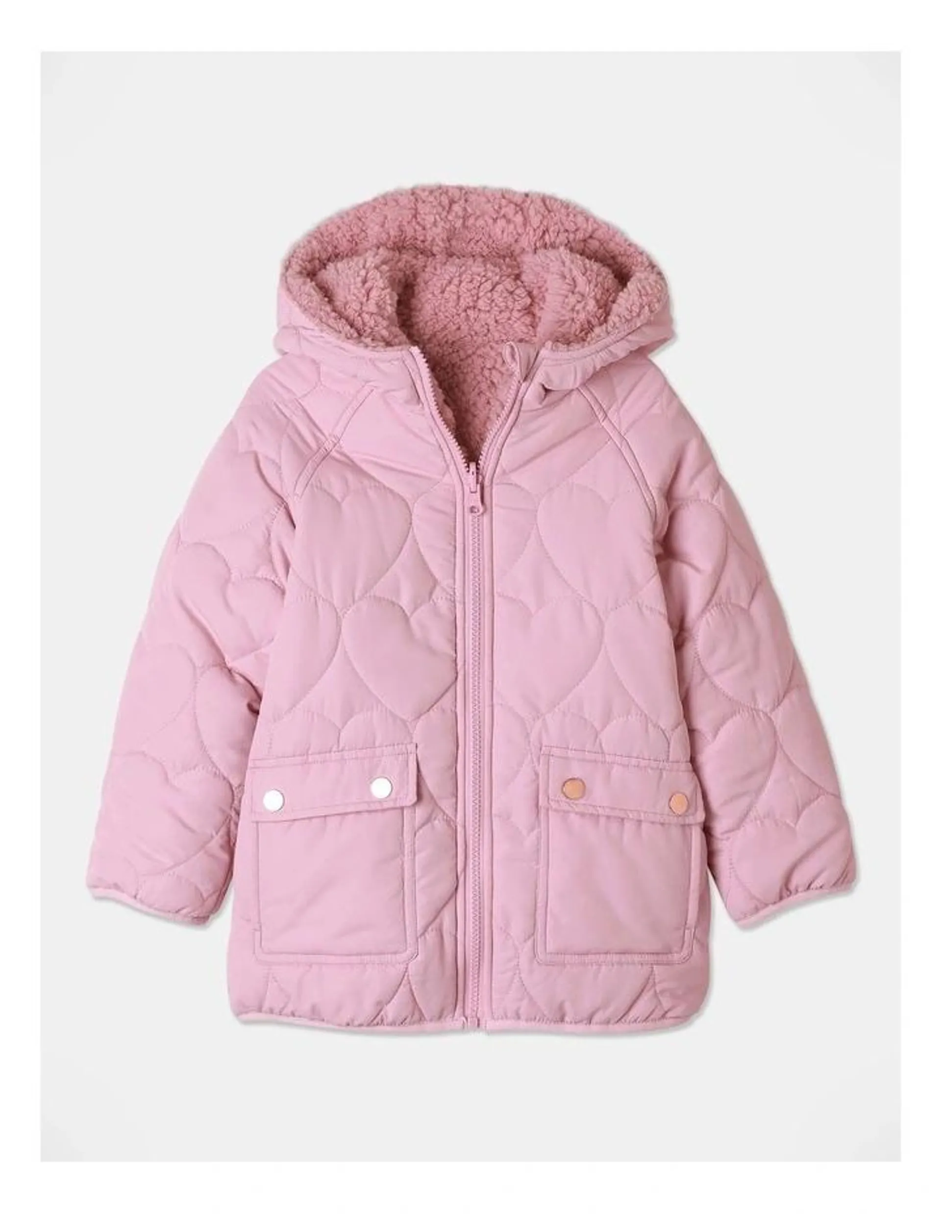 Reversible Quilted Puffer Jacket in Pink