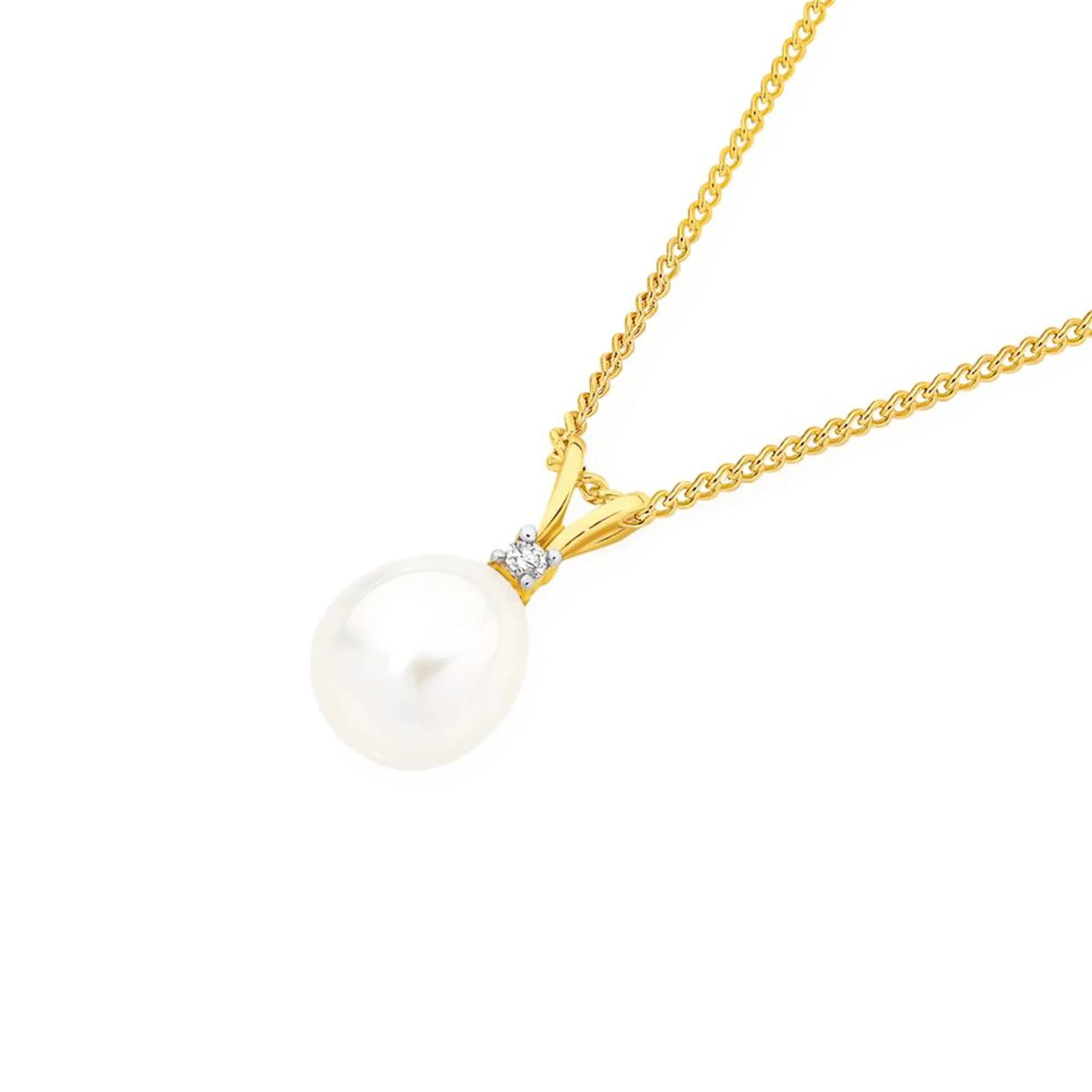 9ct Gold Pearl & Diamond Pendant