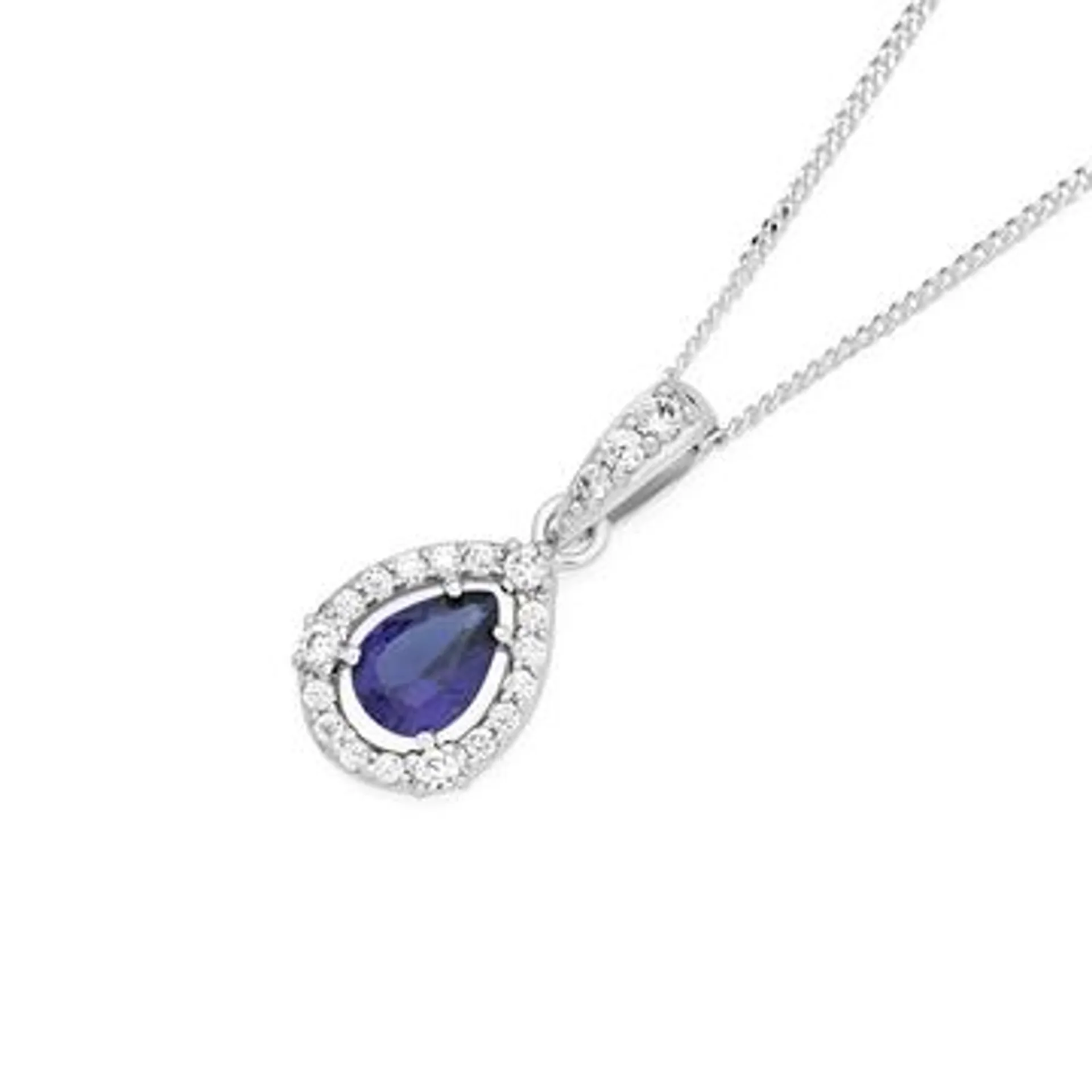 Silver Pear Created Sapphire & CZ Pendant