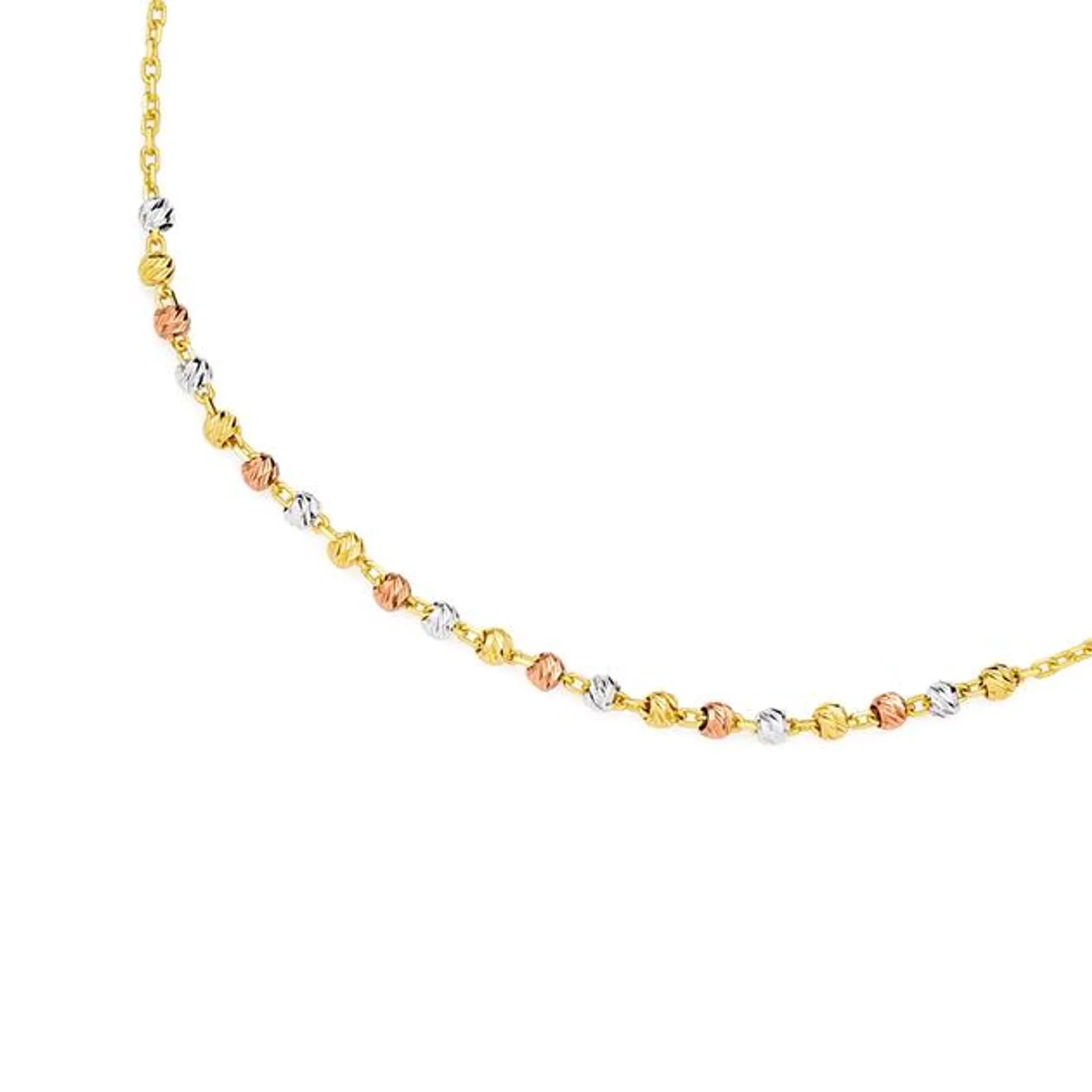 9ct Gold 45cm Tri Tone Mini Diamond Cut Beads Trace Necklet