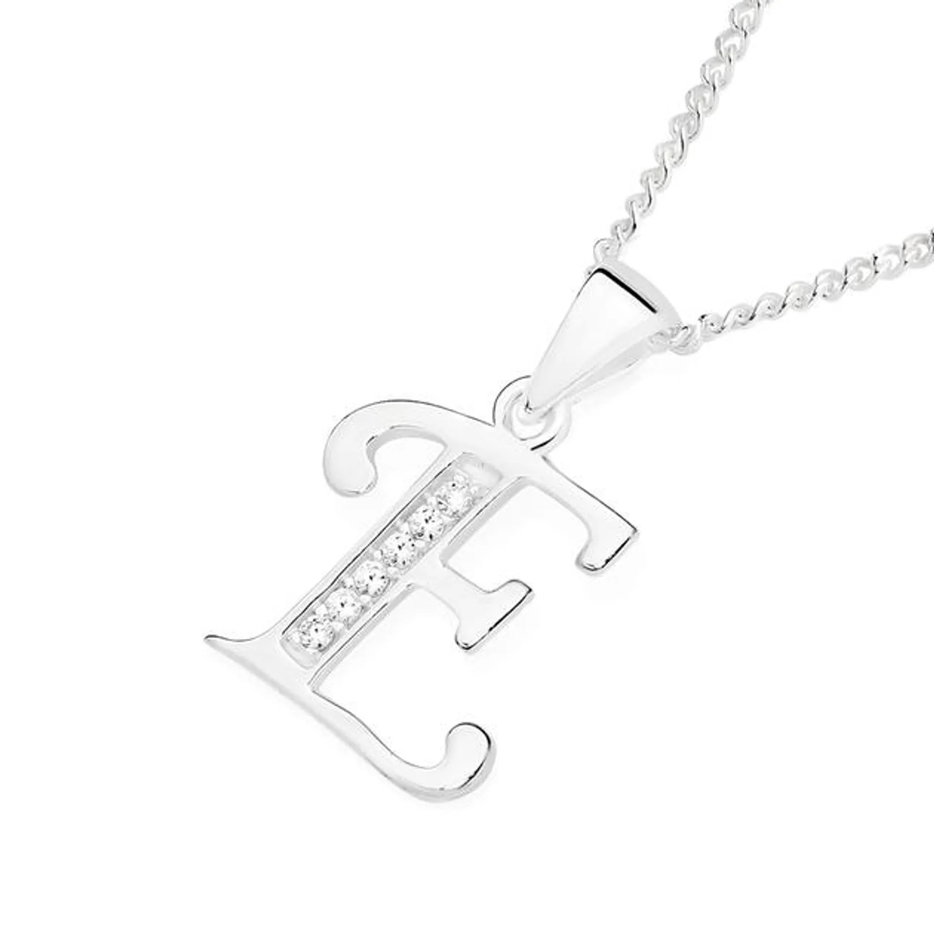 Initial E Letter Pendant in Sterling Silver with CZ