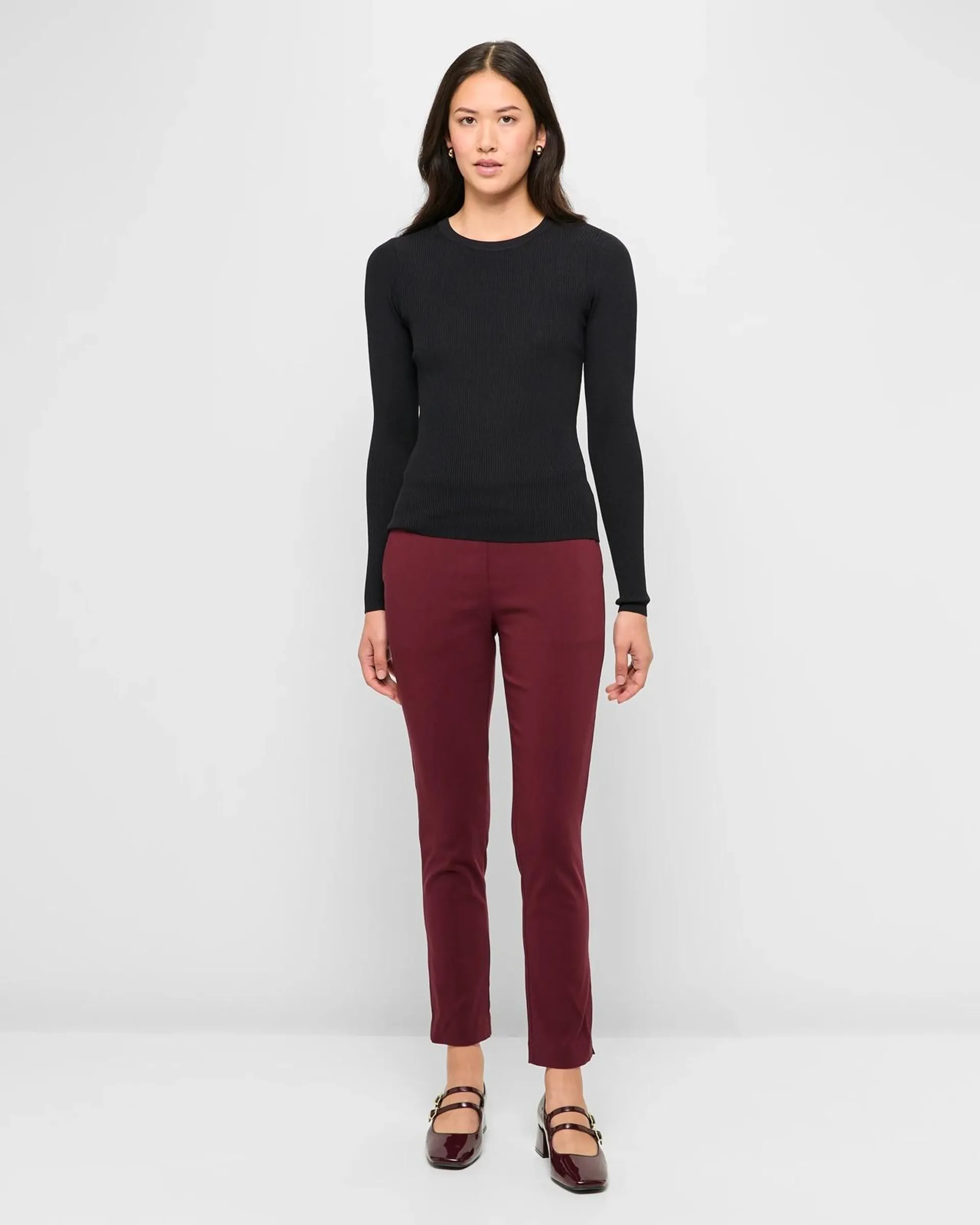 Carrie Ankle Length Bengaline Pants - Preview - Burgundy