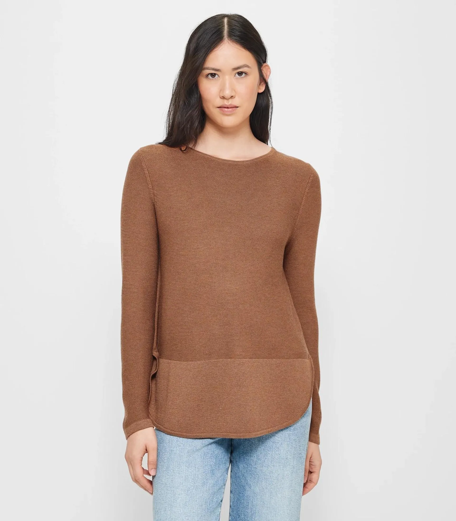 Stitch Curve Hem Jumper - Tan