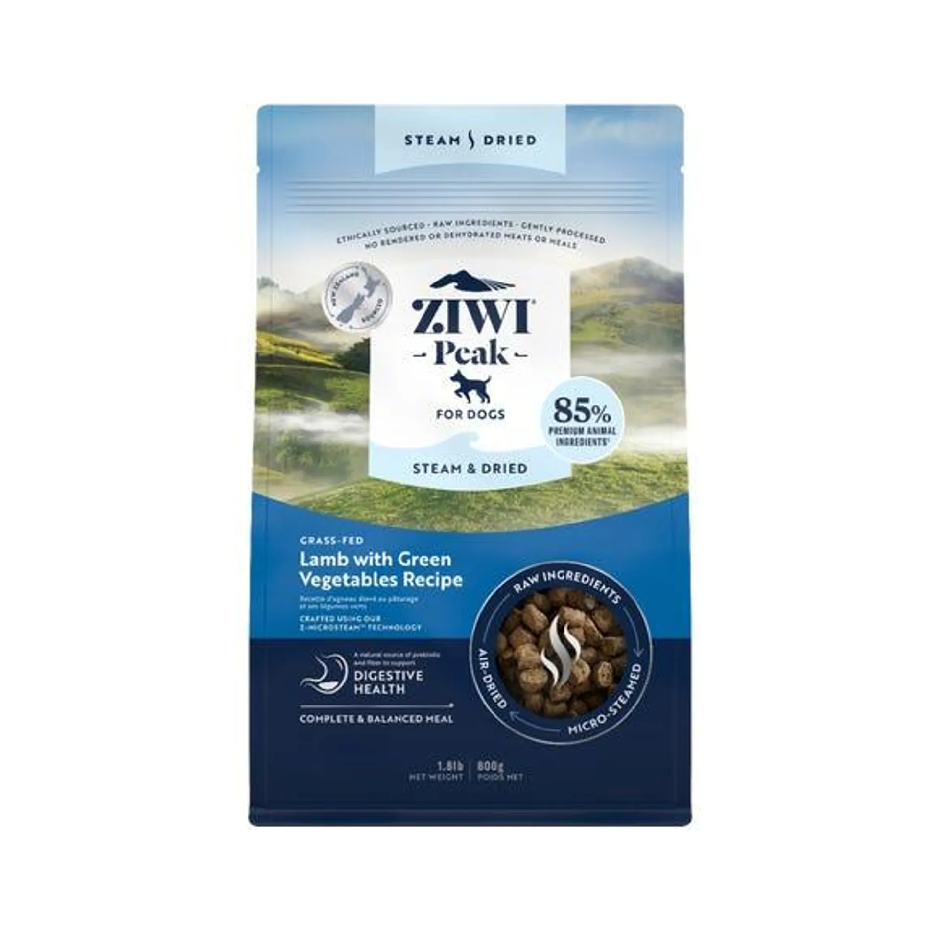 Ziwi Peak Steam & Dried Dog Grass-fed Lamb with Green Vegetables 800g