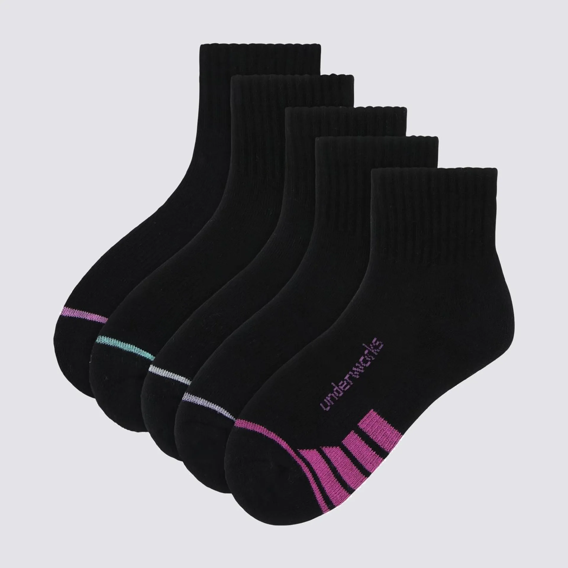 5 Pack Underworks Kids Sport Qtr Crew Socks